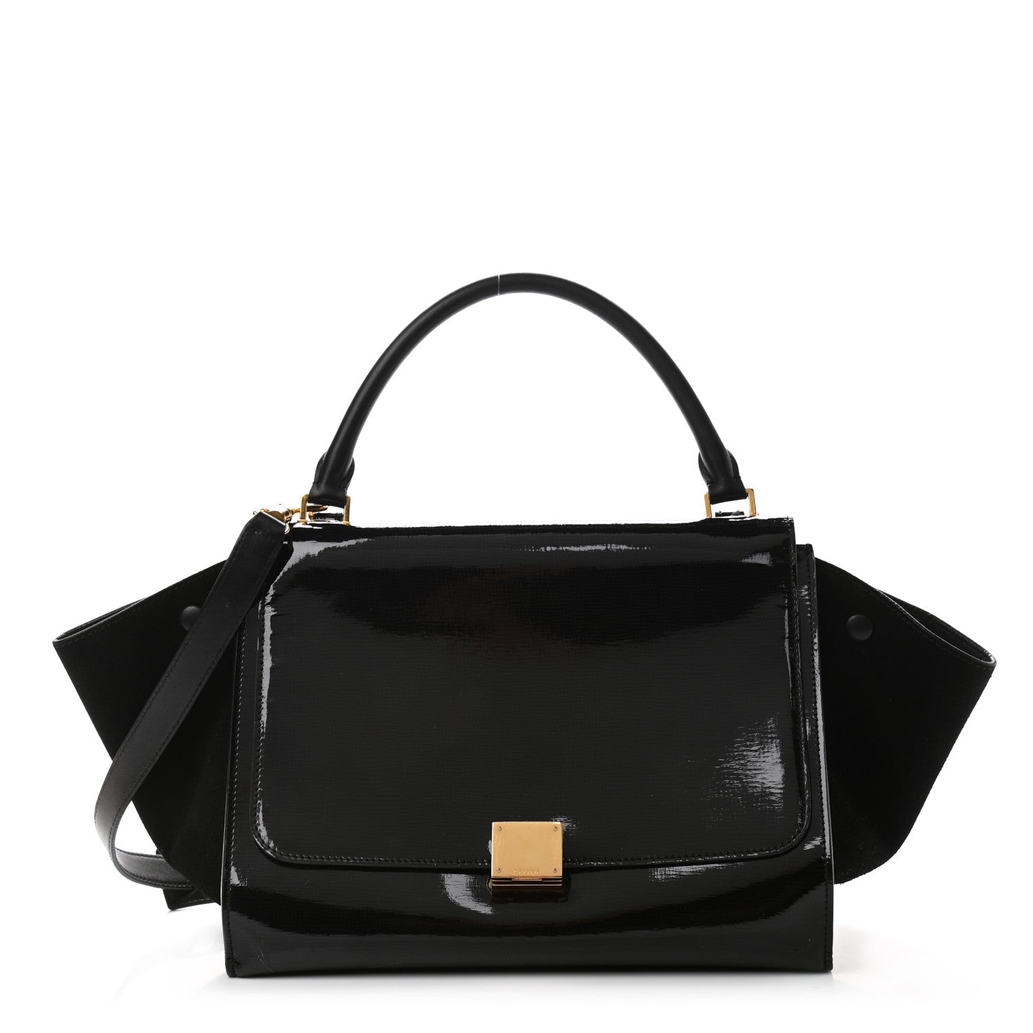 Celine Patent Suede Medium Trapeze Black 1 of 12