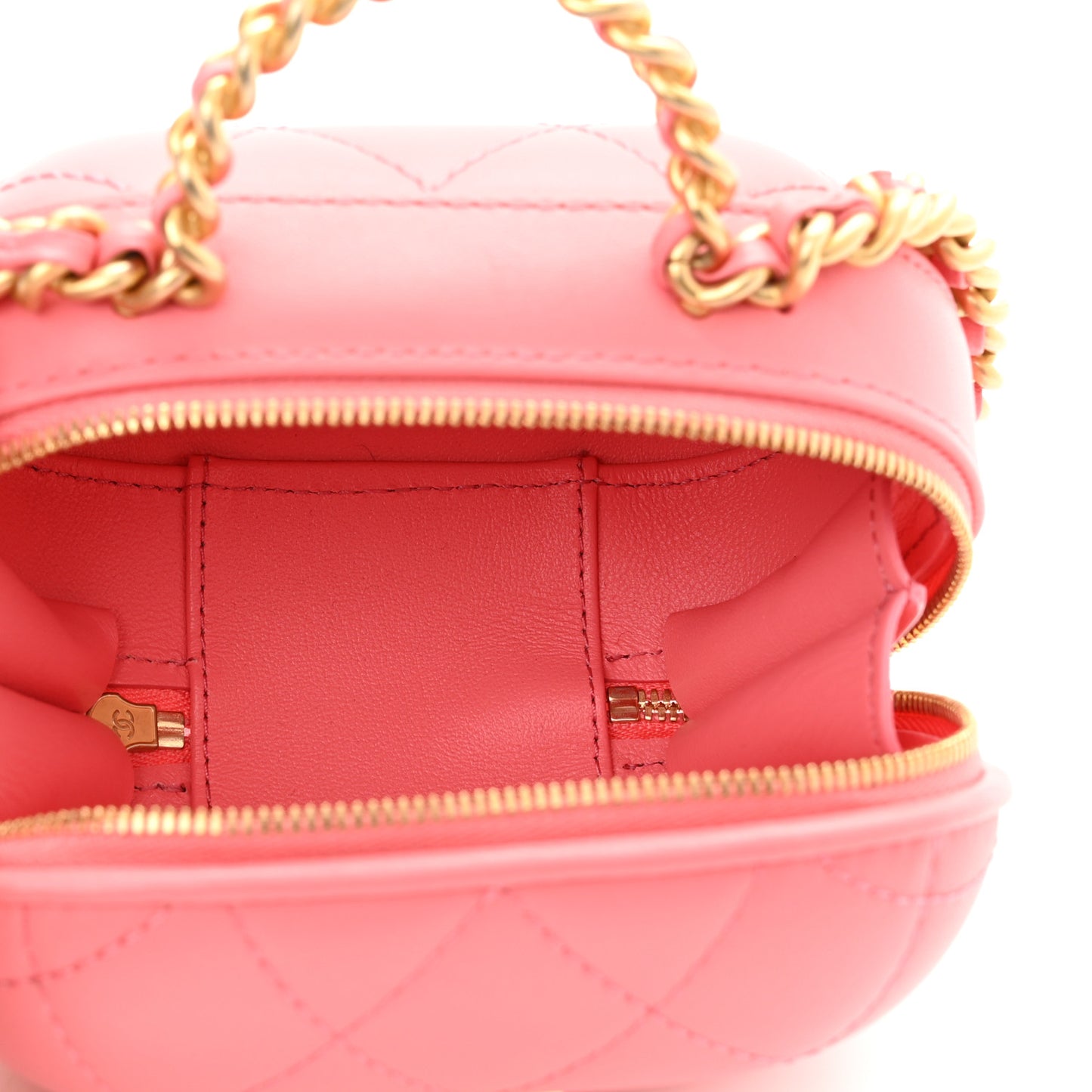 Lambskin Quilted CC Bubble Vanity Case With Chain Pink