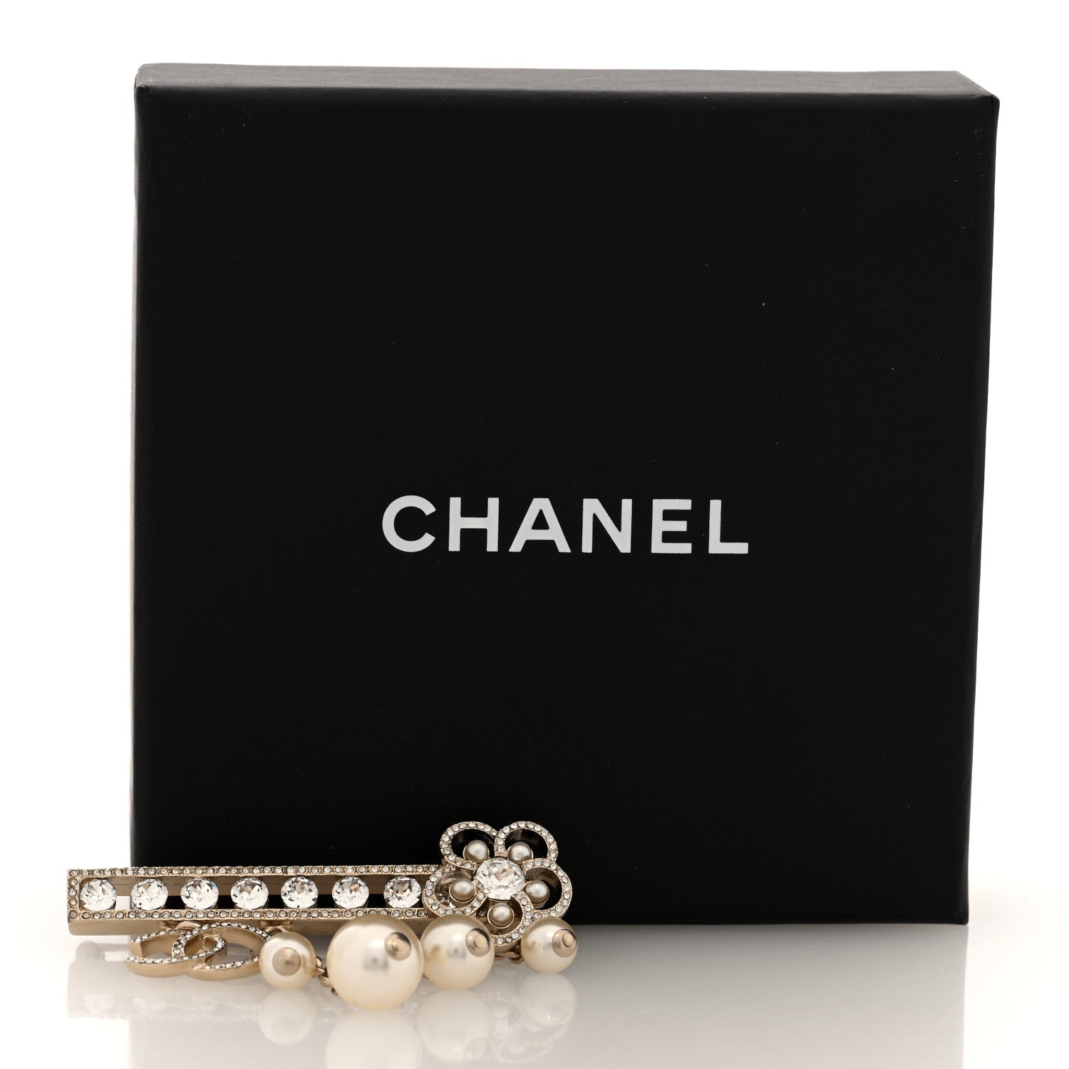 Chanel Pearl Crystal CC Flower Brooch Barrette Gold 4 of 4