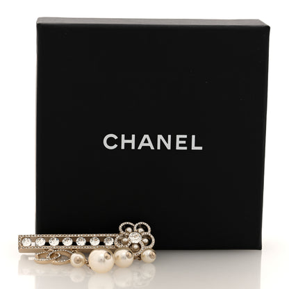 Chanel Pearl Crystal CC Flower Brooch Barrette Gold 4 of 4
