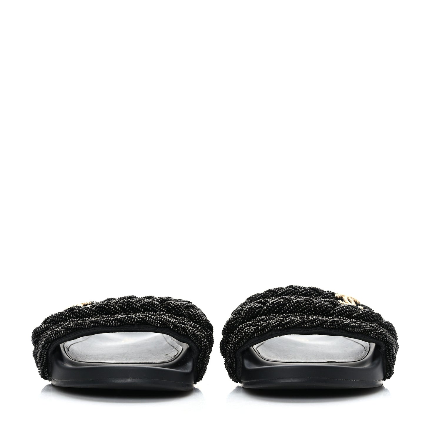 Lambskin Pearl Beaded Woven Slides 41 Black
