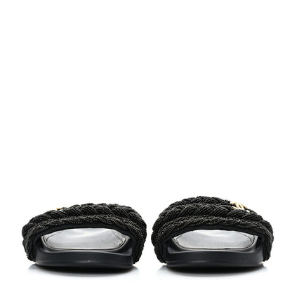 Chanel Lambskin Pearl Beaded Woven Slides 41 Black 3 of 17