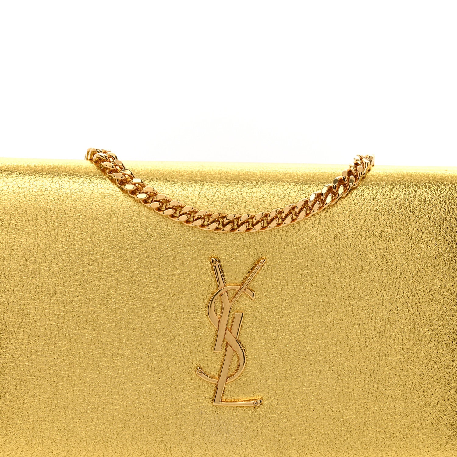 Saint Laurent Metallic Calfskin Monogram Chain Wallet Gold 7 of 11