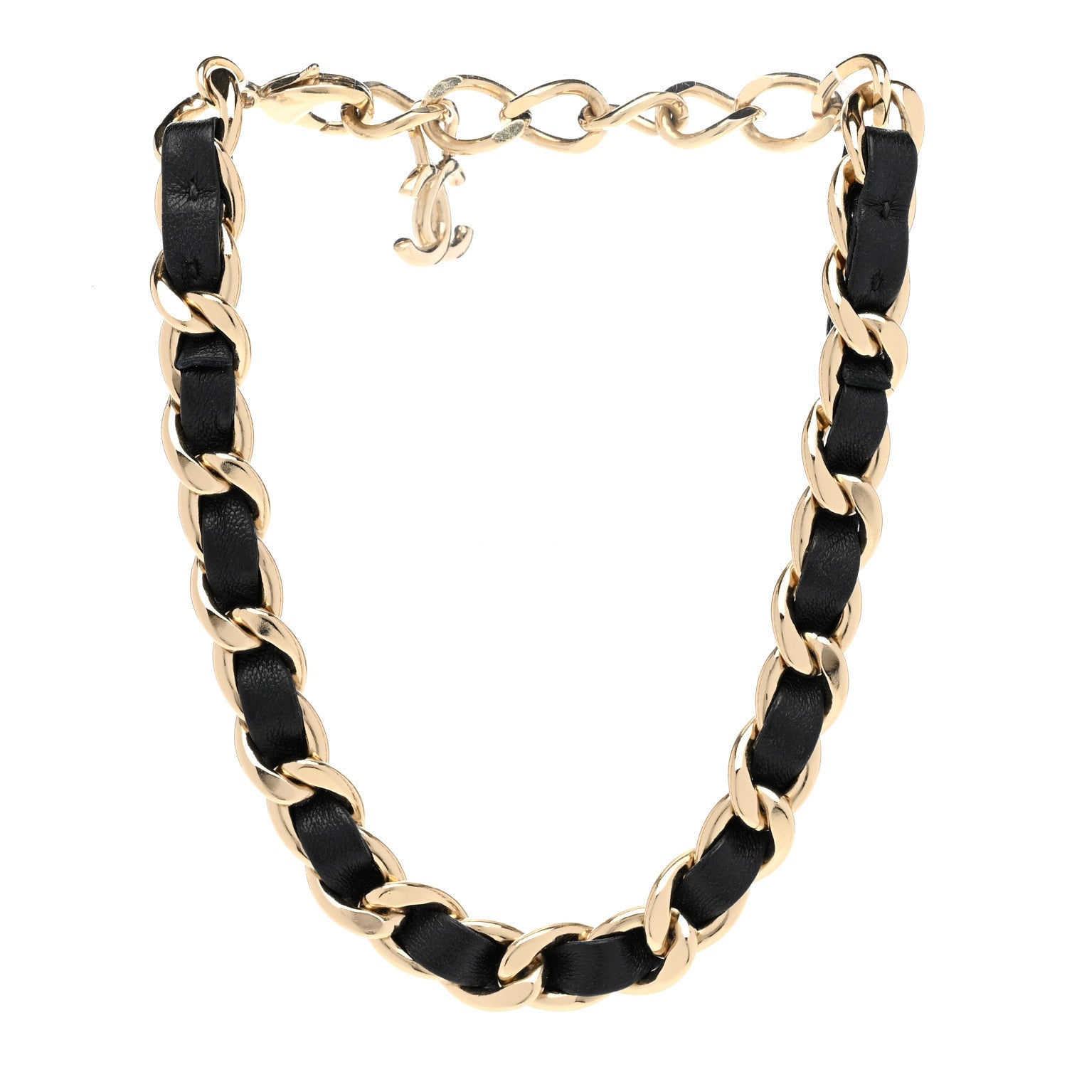 Chanel Metal Lambskin CC Chain Choker Necklace Black Gold 3 of 6