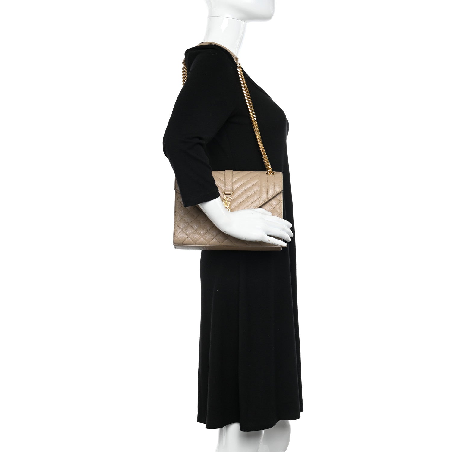 Saint Laurent Grain De Poudre Textured Mixed Matelasse Medium Triquilt Monogram Satchel Dark Beige 2 of 13