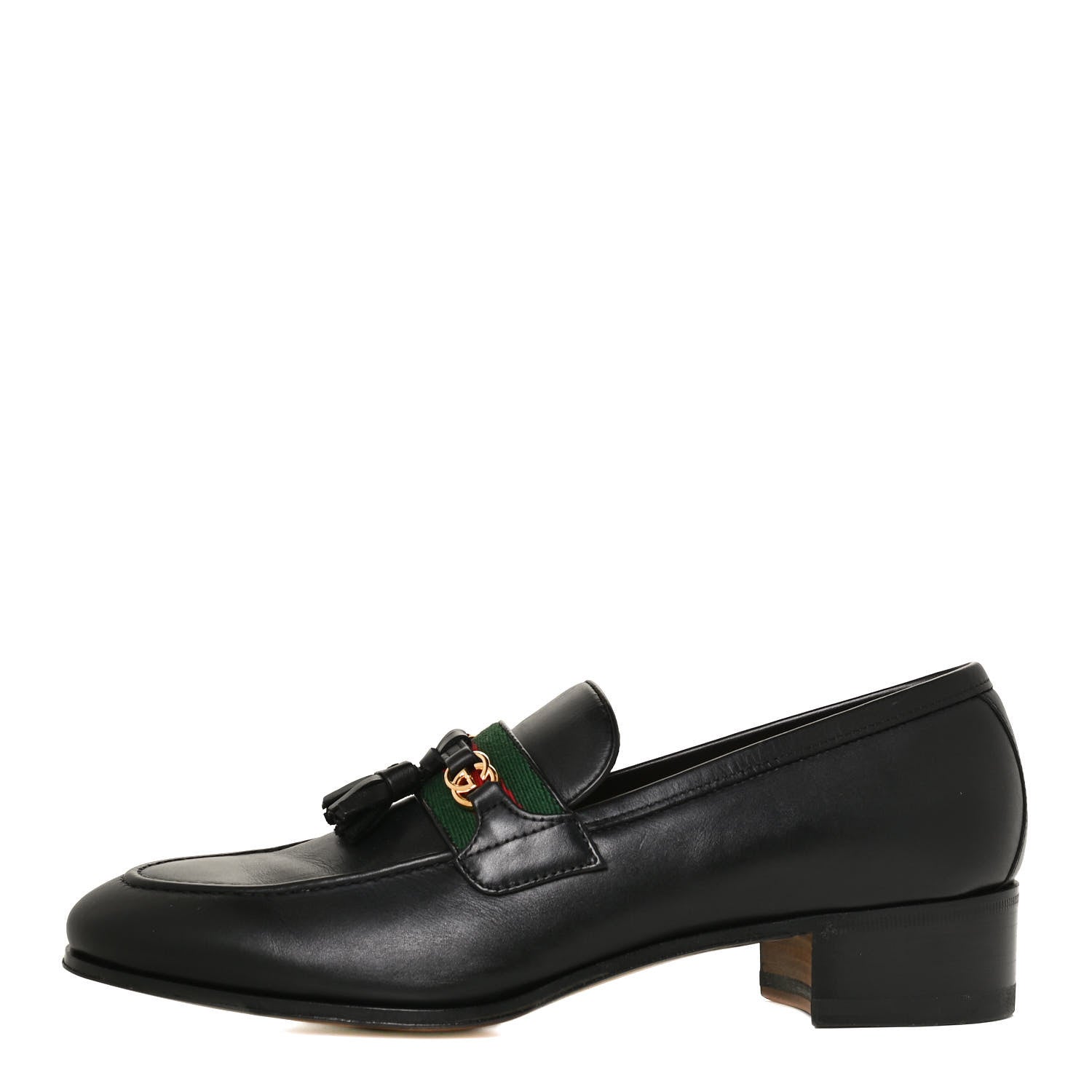 Gucci Calfskin Web Interlocking G Tassel Loafers 37.5 Black 1 of 11