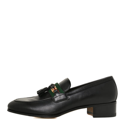 Gucci Calfskin Web Interlocking G Tassel Loafers 37.5 Black 1 of 11