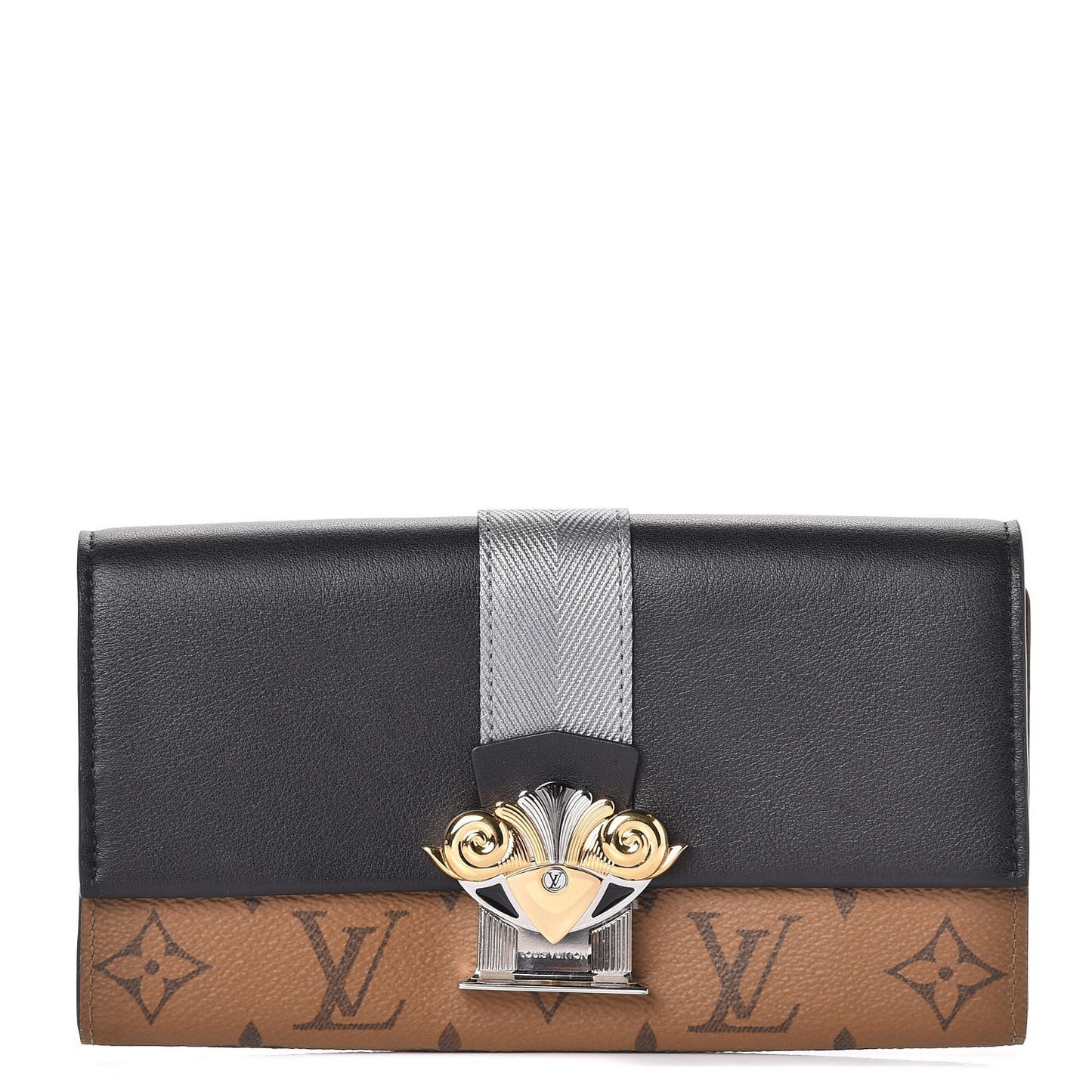 Calfskin Reverse Monogram Column Sarah Wallet Black