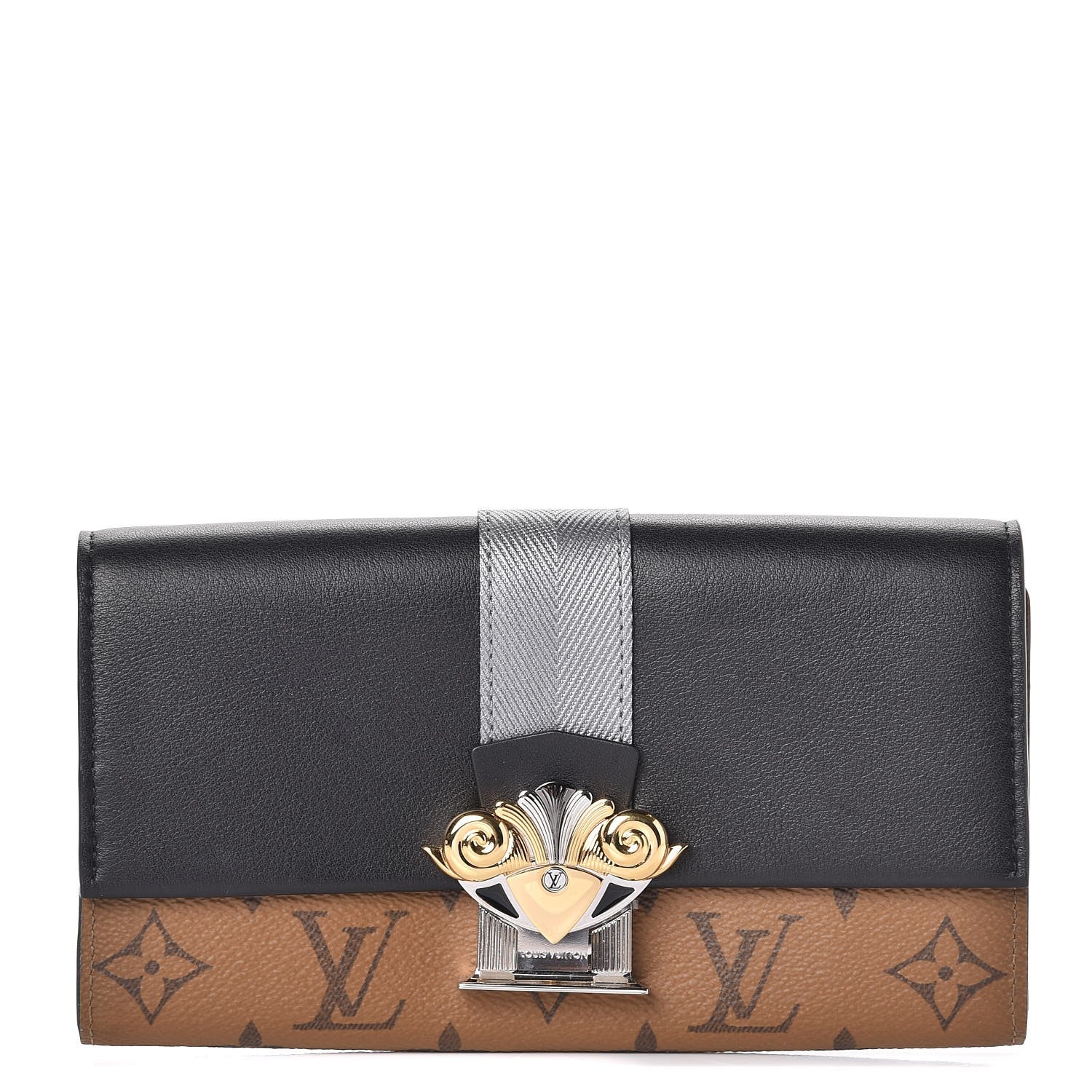 Louis Vuitton Calfskin Reverse Monogram Column Sarah Wallet Black 1 of 7