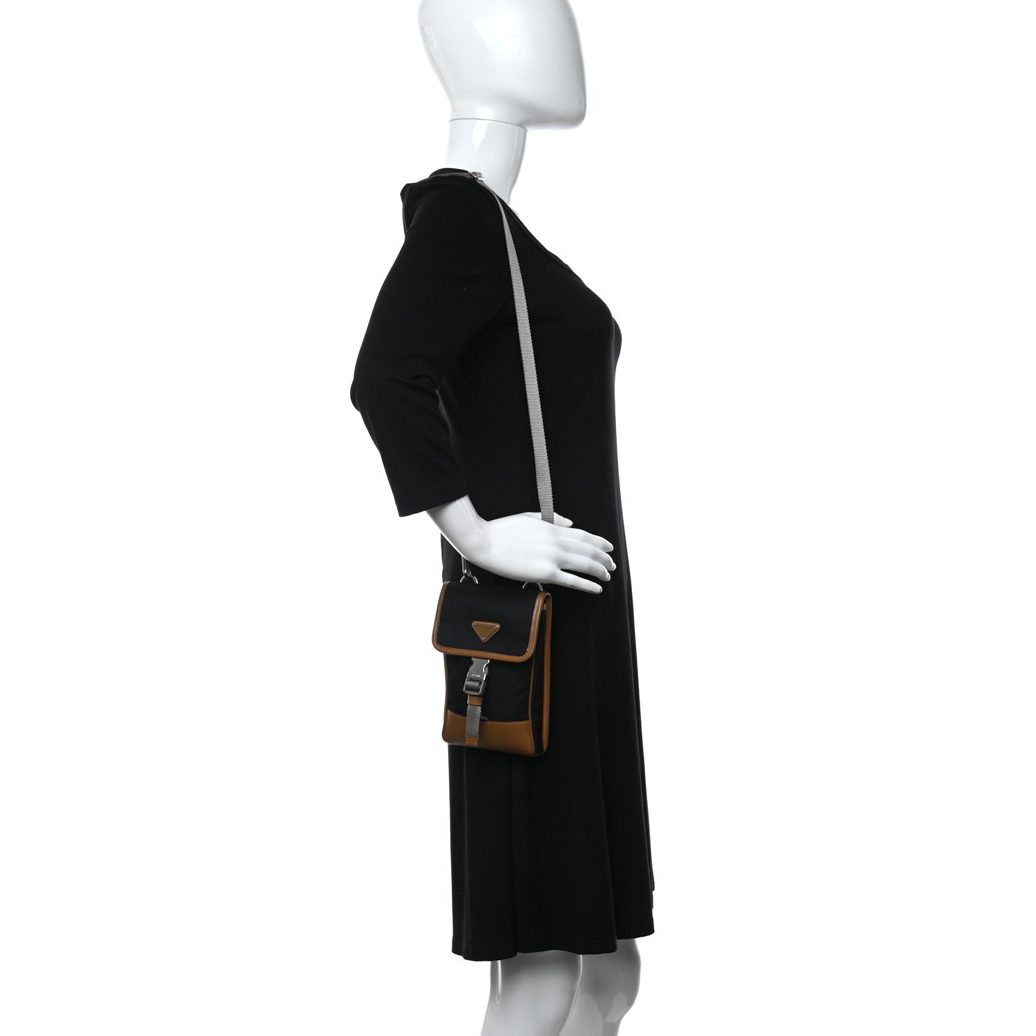 Prada Tessuto Nylon Saffiano Phone Case Crossbody Black Brown 2 of 8