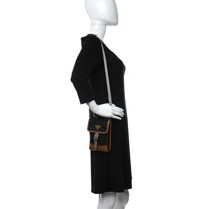 Prada Tessuto Nylon Saffiano Phone Case Crossbody Black Brown 2 of 8