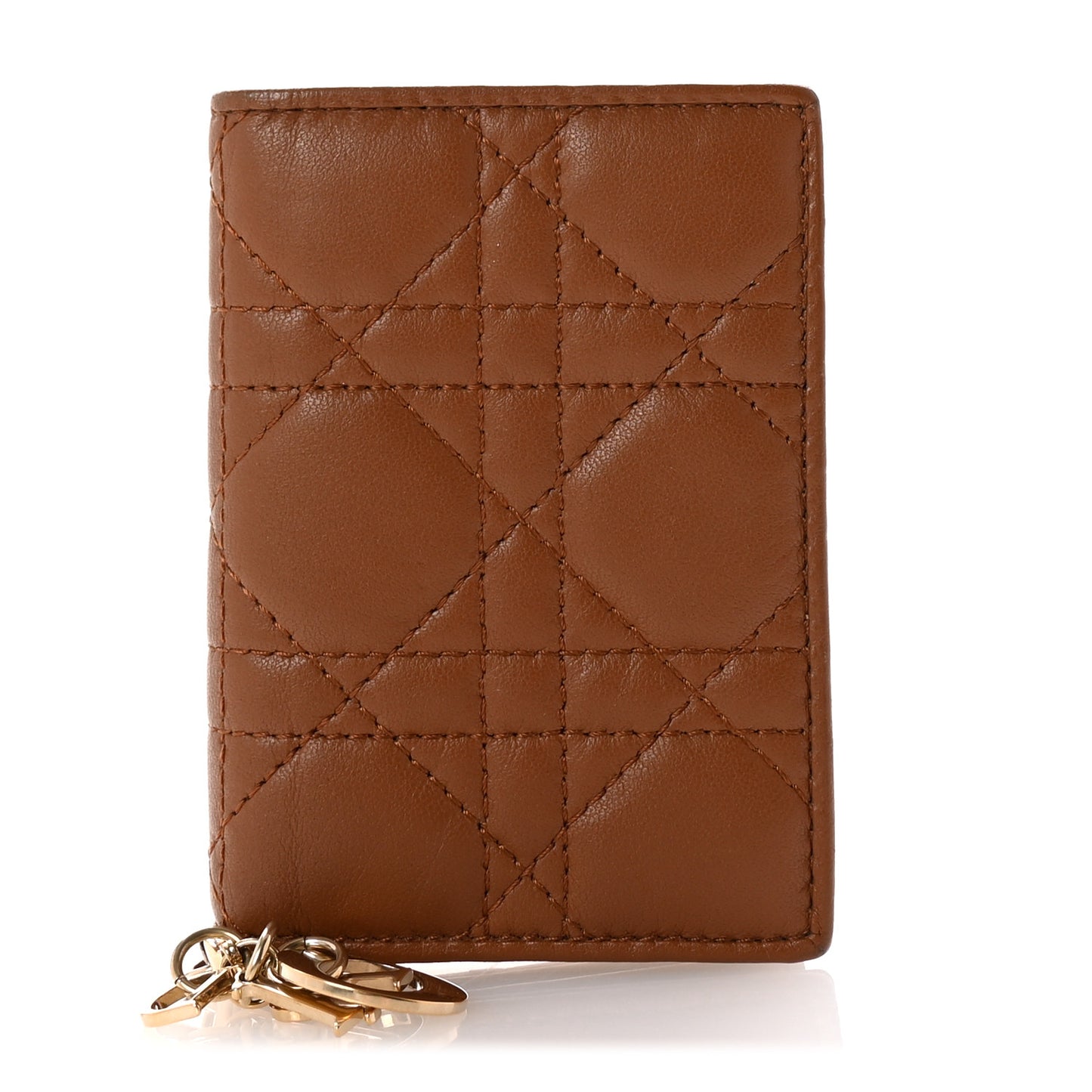 Lambskin Cannage Lady Dior Bloom Card Holder Brown