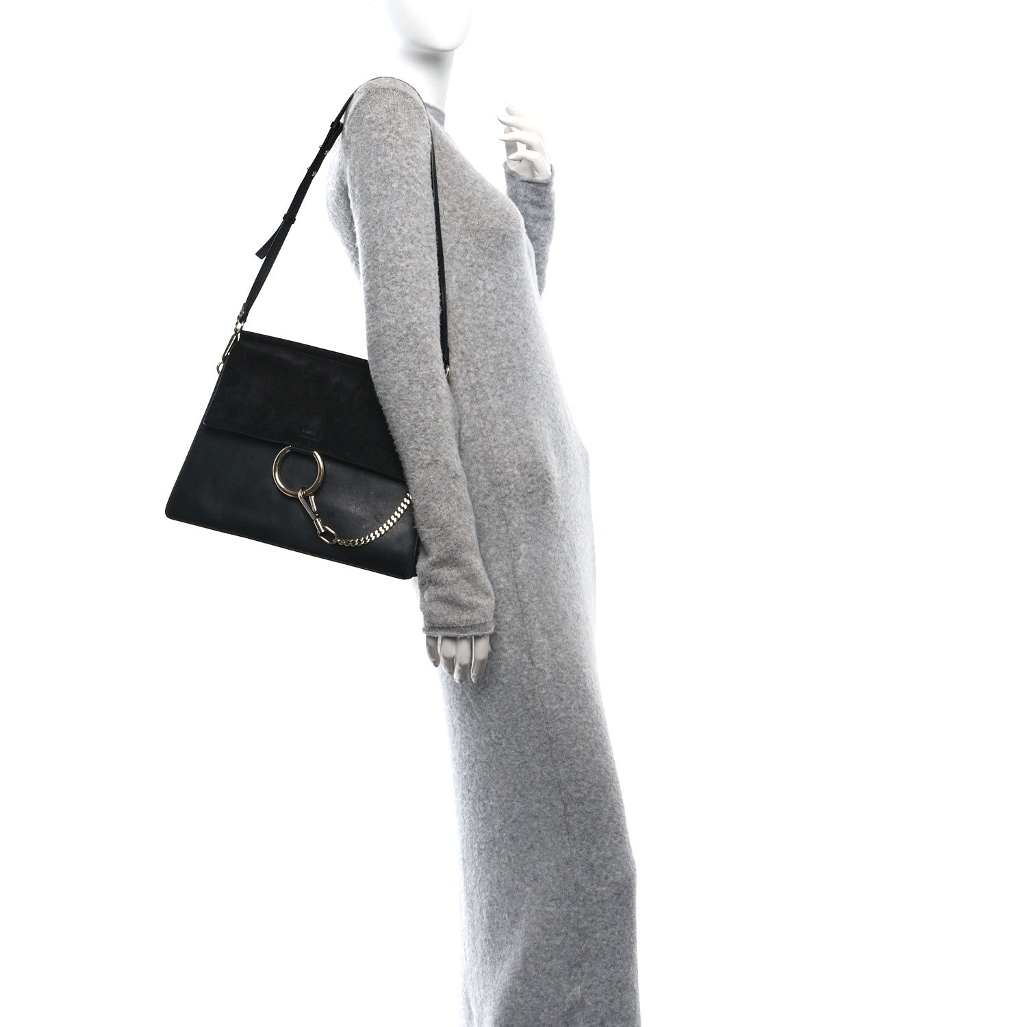 Chloe Suede Calfskin Medium Faye Shoulder Bag Black 2 of 10