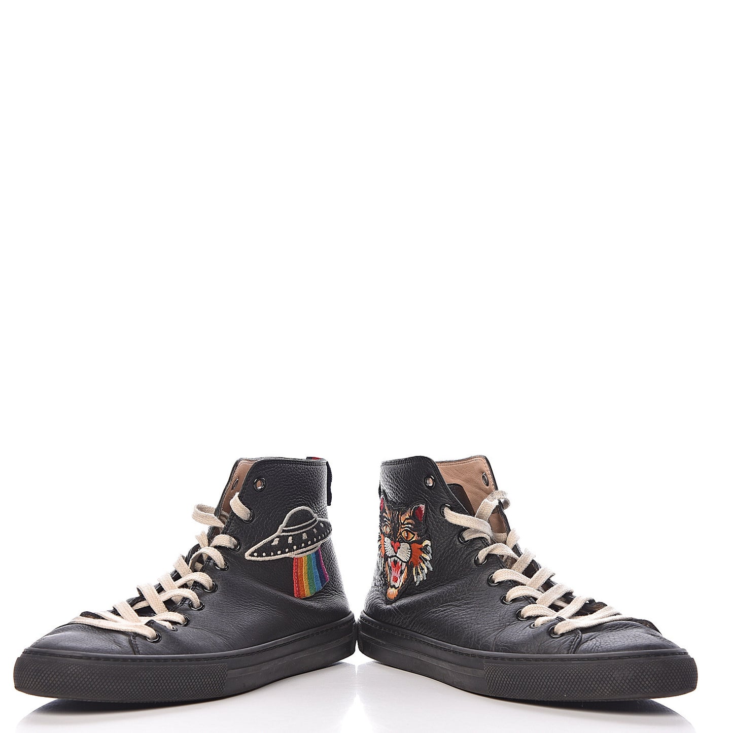 Calfskin UFO Embroidered Mens Sneakers 7 Black