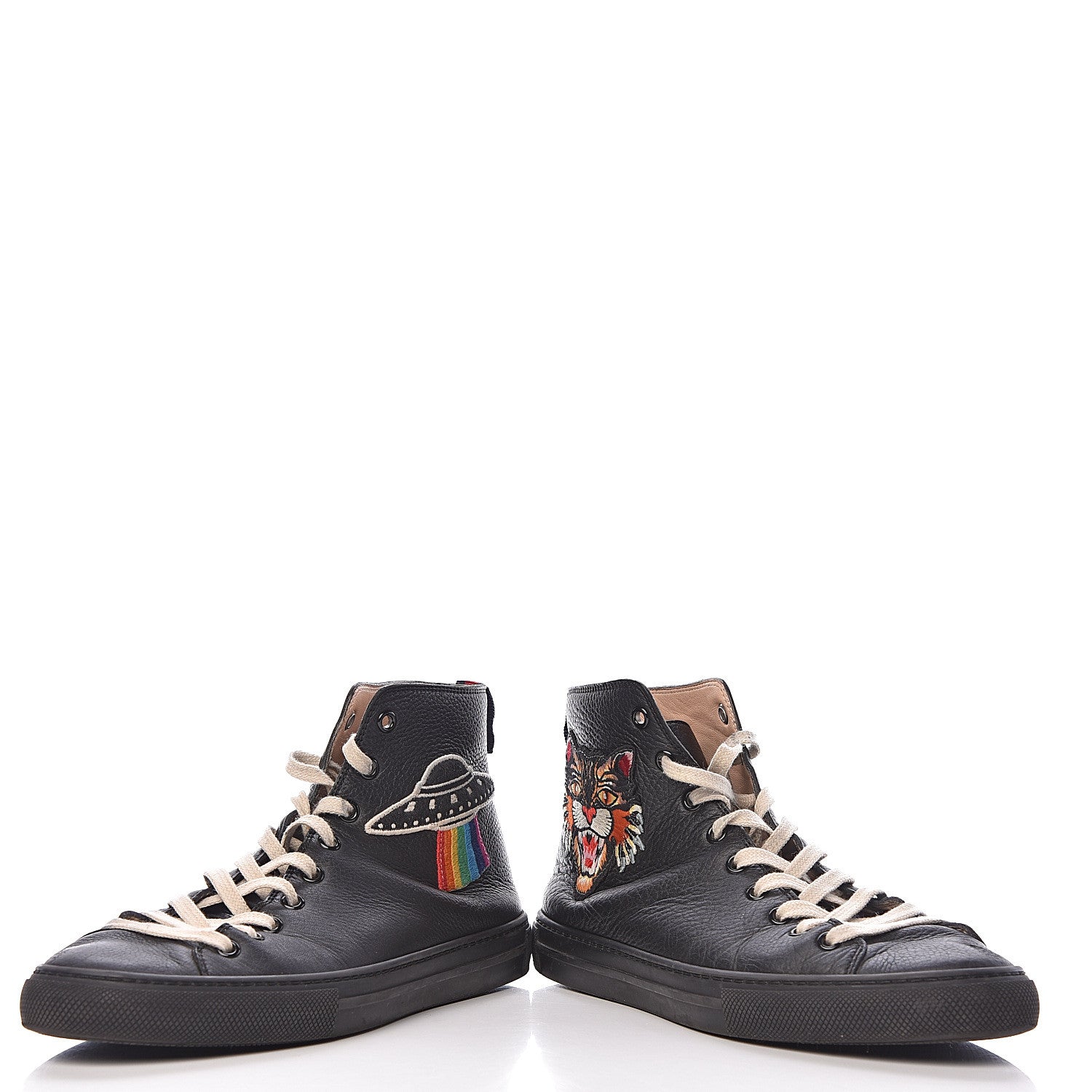 Gucci Calfskin UFO Embroidered Mens Sneakers 7 Black 12 of 14