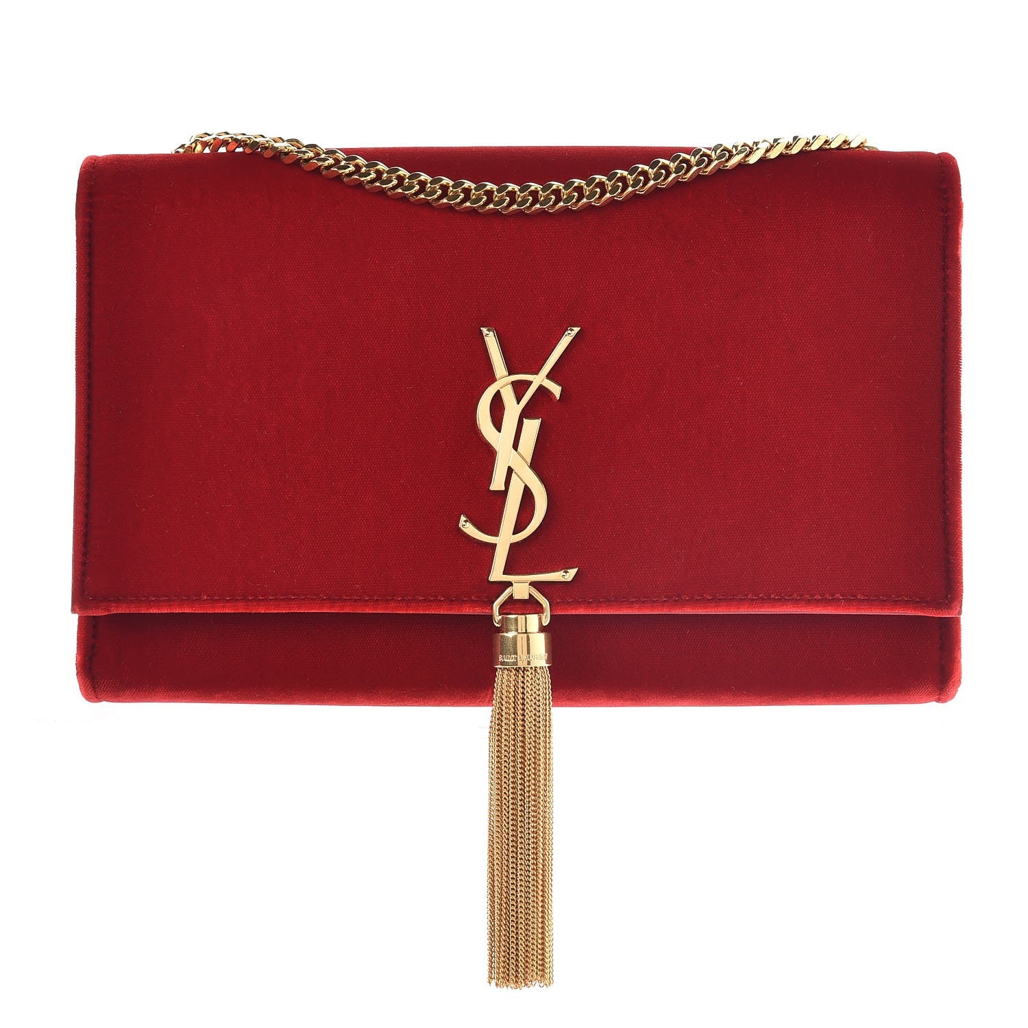 Saint Laurent Velvet Medium Monogram Kate Tassel Shoulder Bag Red 1 of 7