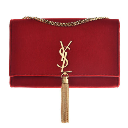 Saint Laurent Velvet Medium Monogram Kate Tassel Shoulder Bag Red 1 of 7