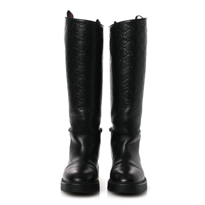 Gucci Guccissima Real Betis Glamour Calfskin Michelangelo Slim Horsebit Riding Boots 39.5 Black 3 of 15