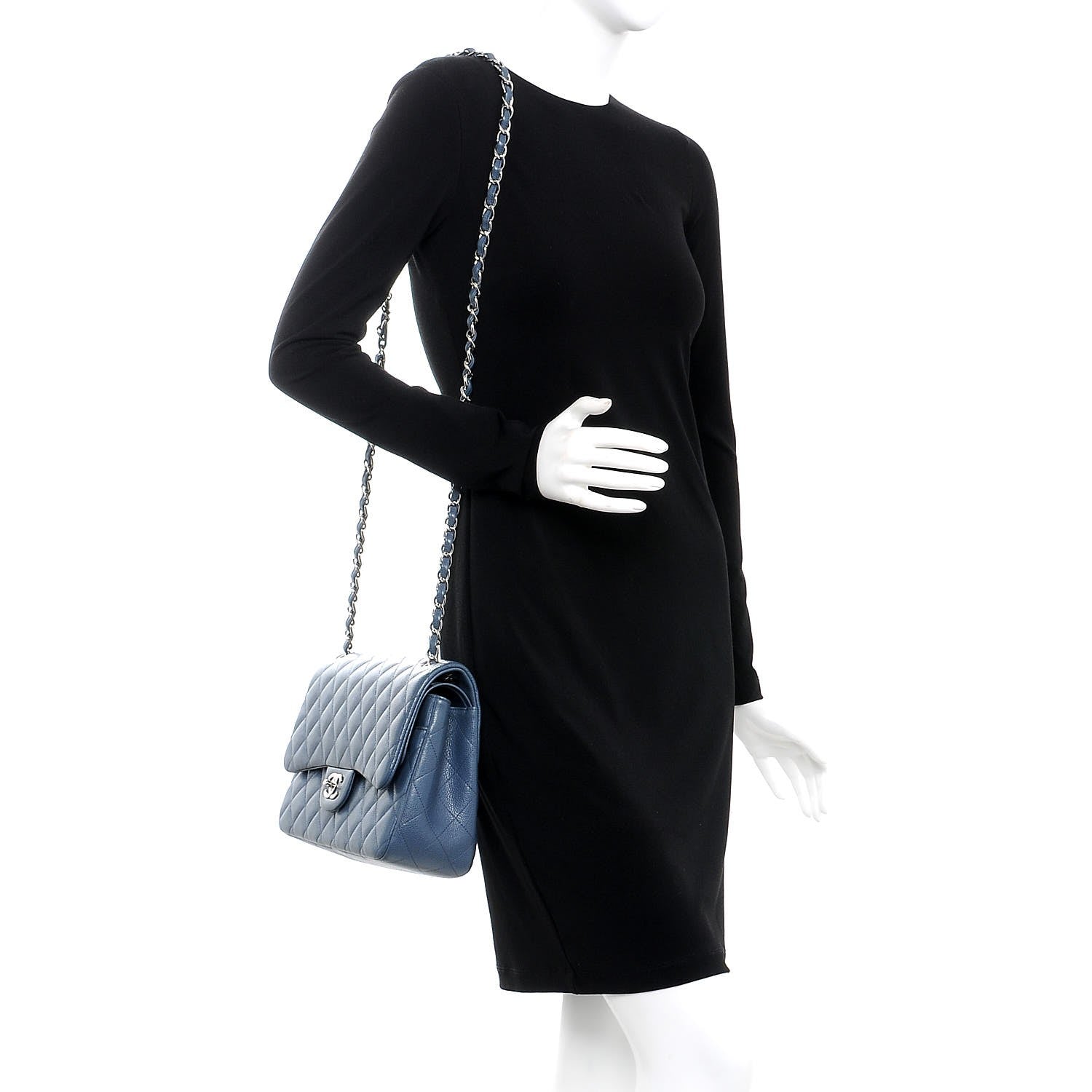 Chanel Caviar Quilted Jumbo Double Flap Light Blue 3 of 8