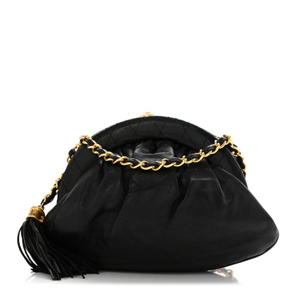 Chanel Lambskin Quilted Tassel Kiss Lock Evening Clutch With Chain Black 1 of 11