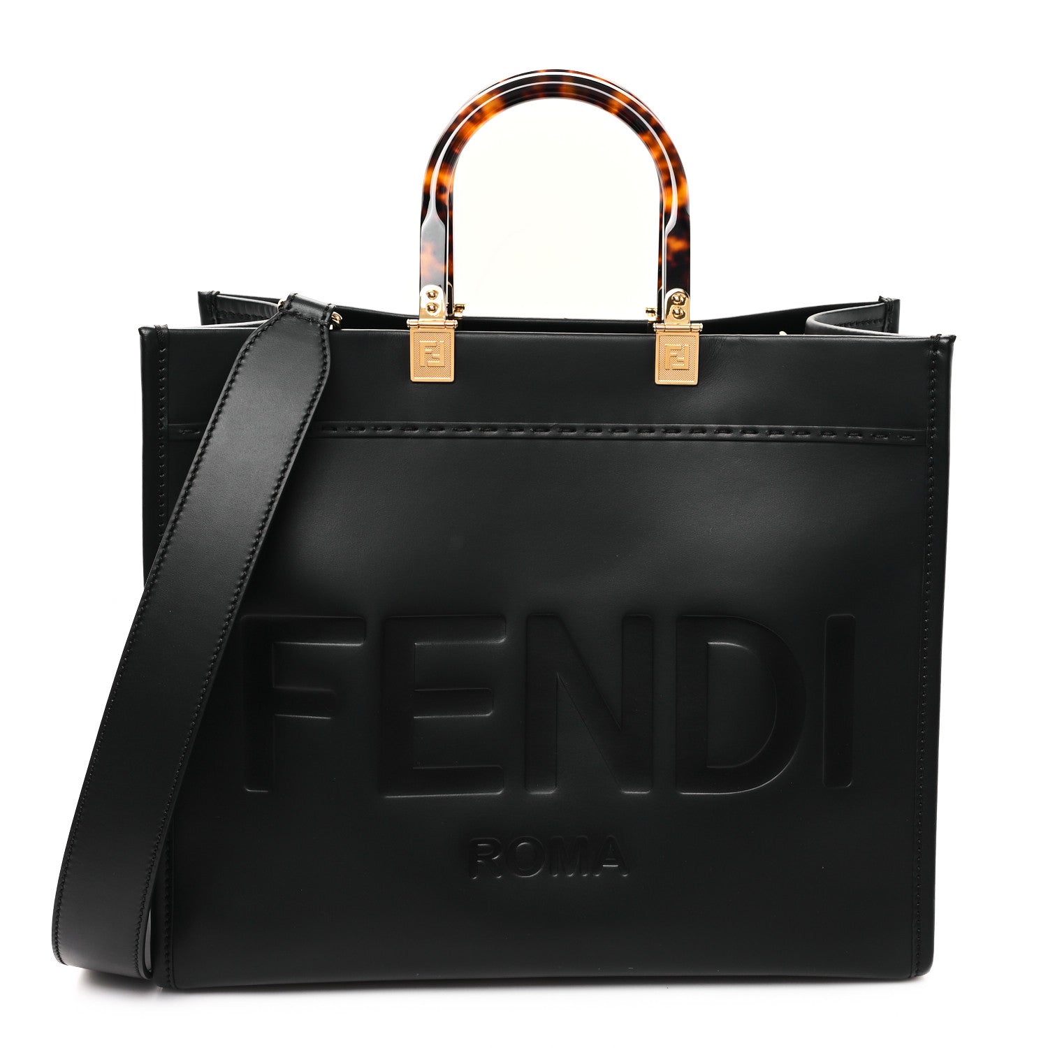 Fendi Vitello King Plexiglass Medium Fendi Sunshine Shopper Tote Black 1 of 11