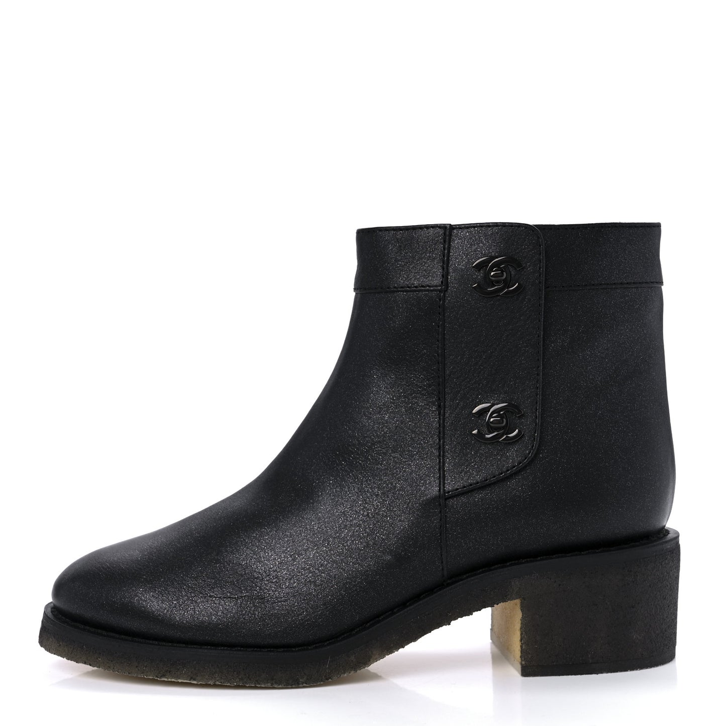 Iridescent Calfskin CC Turnlock Ankle Boots 40.5 Black
