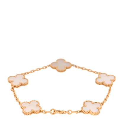 Van Cleef & Arpels 18K Yellow Gold Mother of Pearl 5 Motifs Vintage Alhambra Bracelet 2 of 5