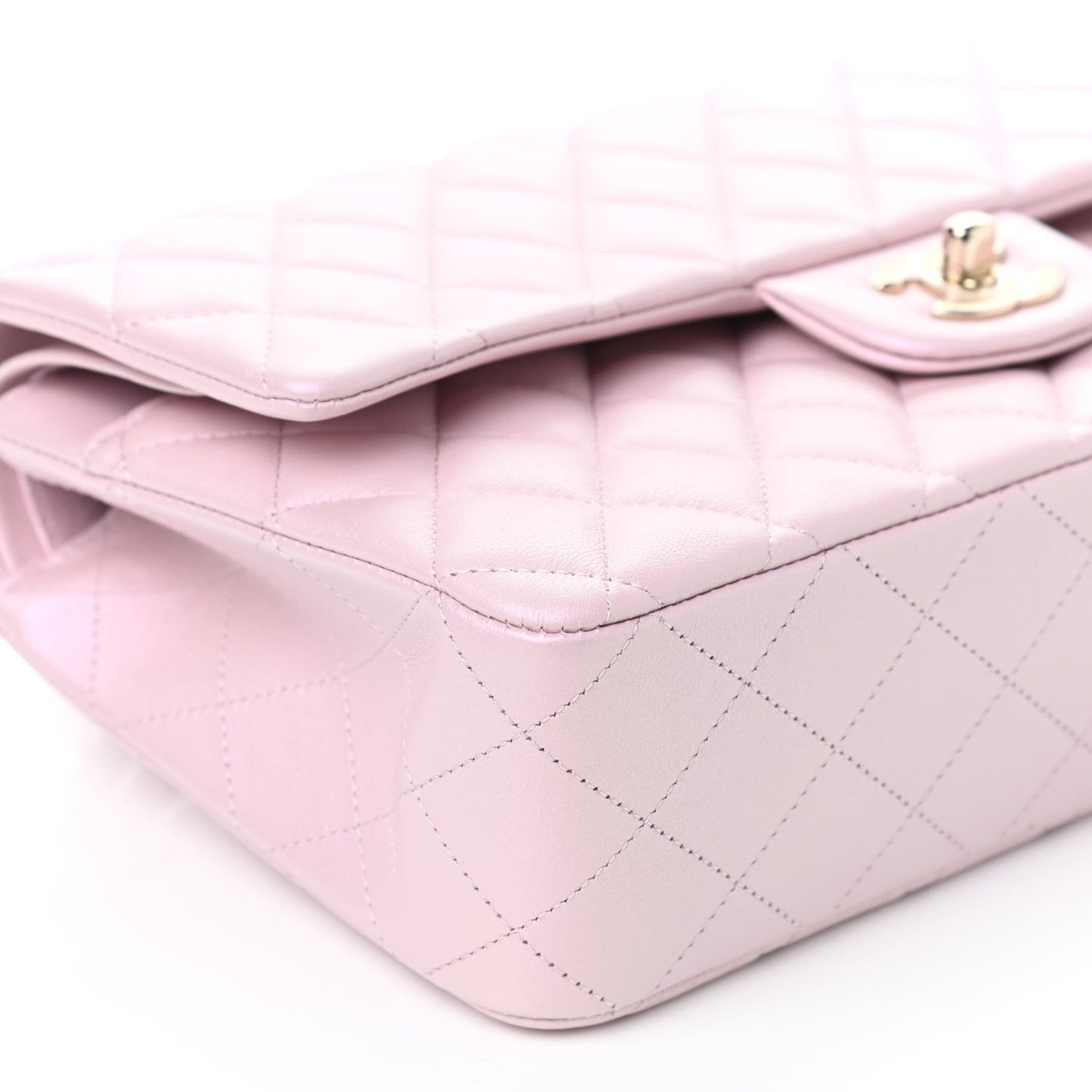 Iridescent Calfskin Quilted Medium Double Flap Light Pink