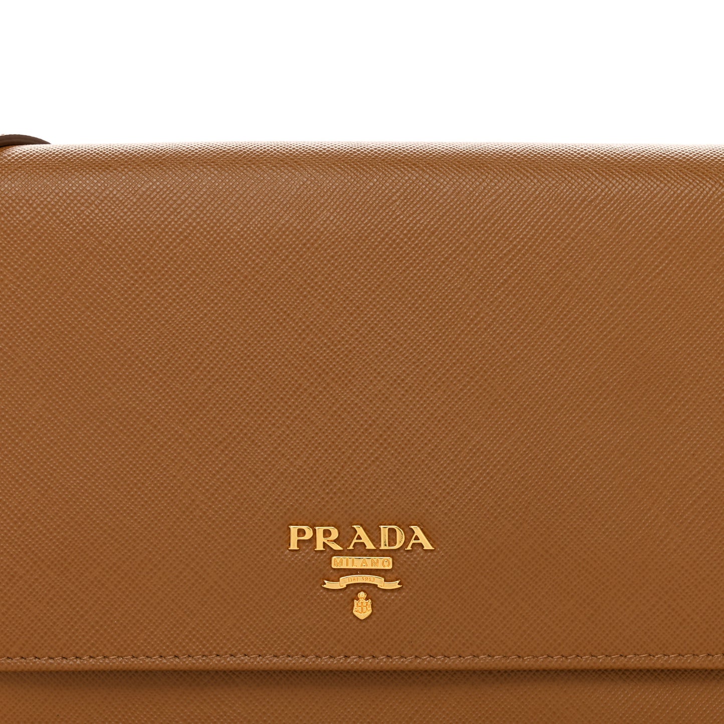 Saffiano Metal Flap Wallet With Strap Caramel