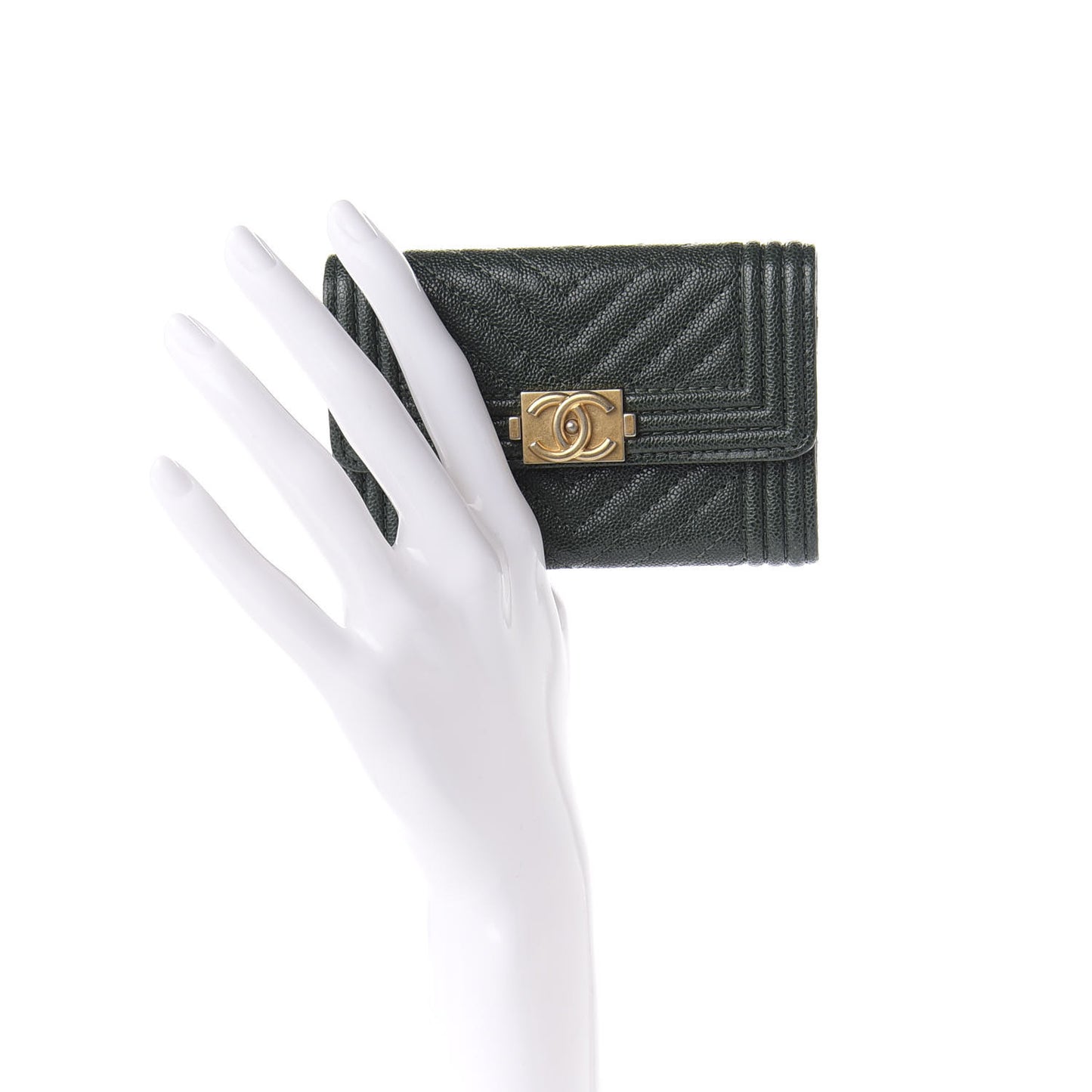 Metallic Caviar Chevron Quilted Boy Flap Card Holder Green