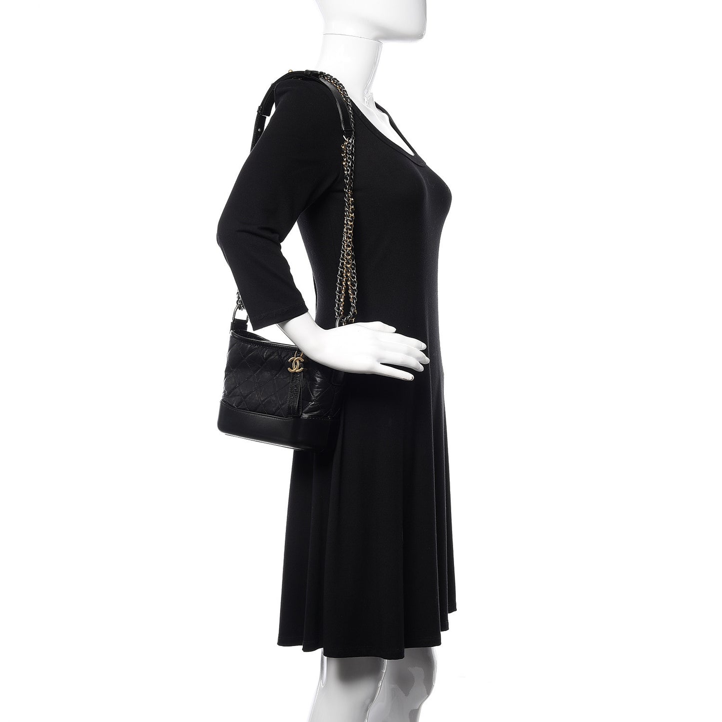 Aged Calfskin Quilted Small Gabrielle Hobo Black