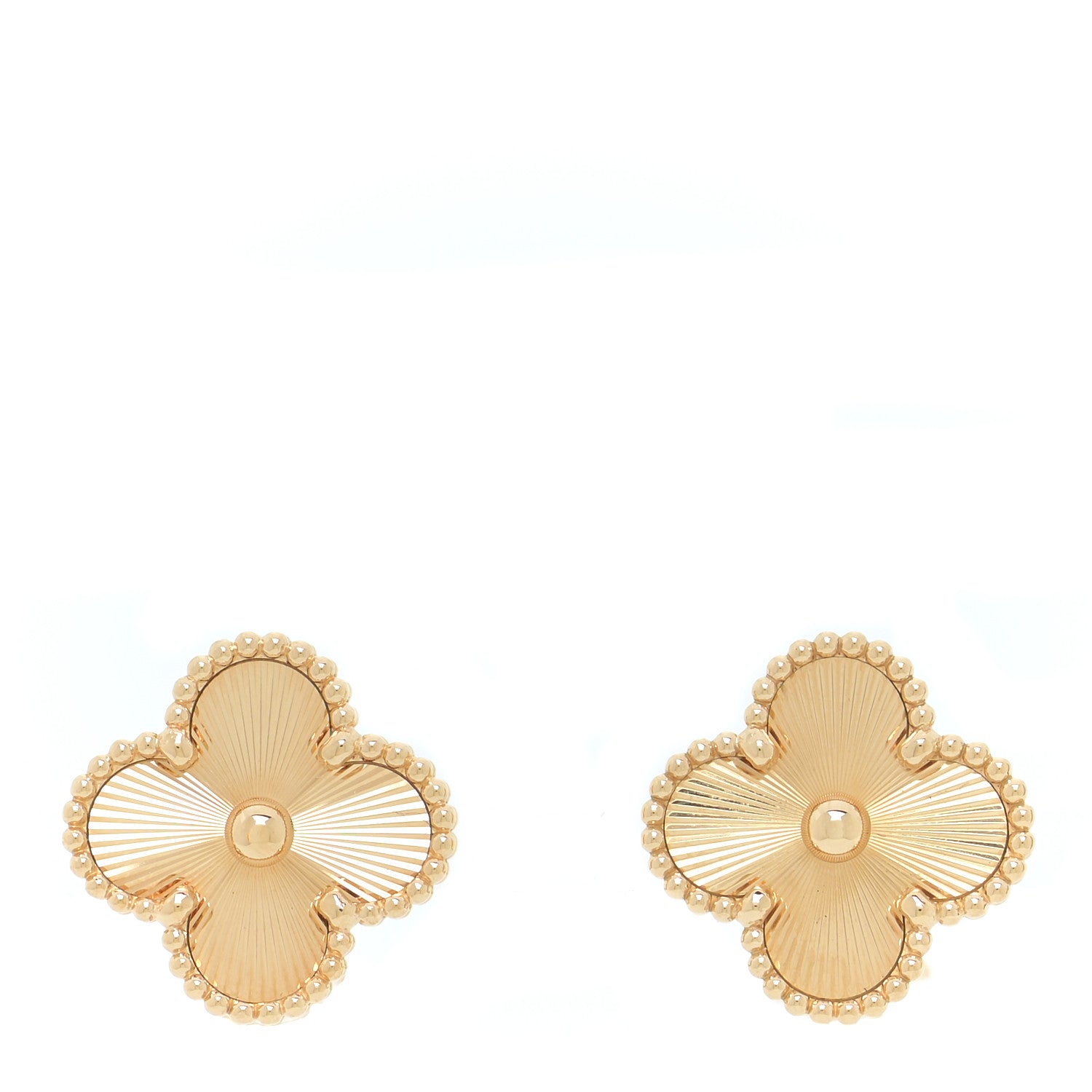 Van Cleef & Arpels 18K Yellow Gold Guilloche Vintage Alhambra Earrings 1 of 6