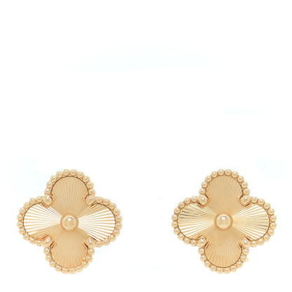 Van Cleef & Arpels 18K Yellow Gold Guilloche Vintage Alhambra Earrings 1 of 6