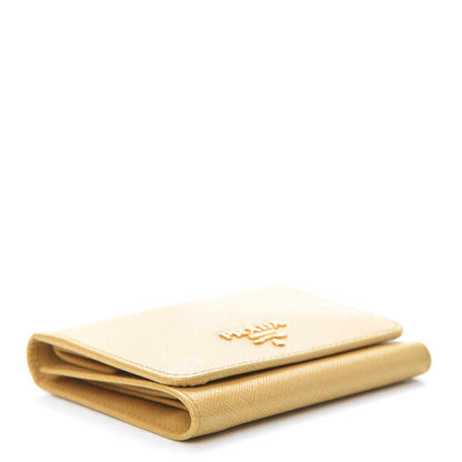 Prada Saffiano Metal Tri-Fold Wallet Ginestra 4 of 10