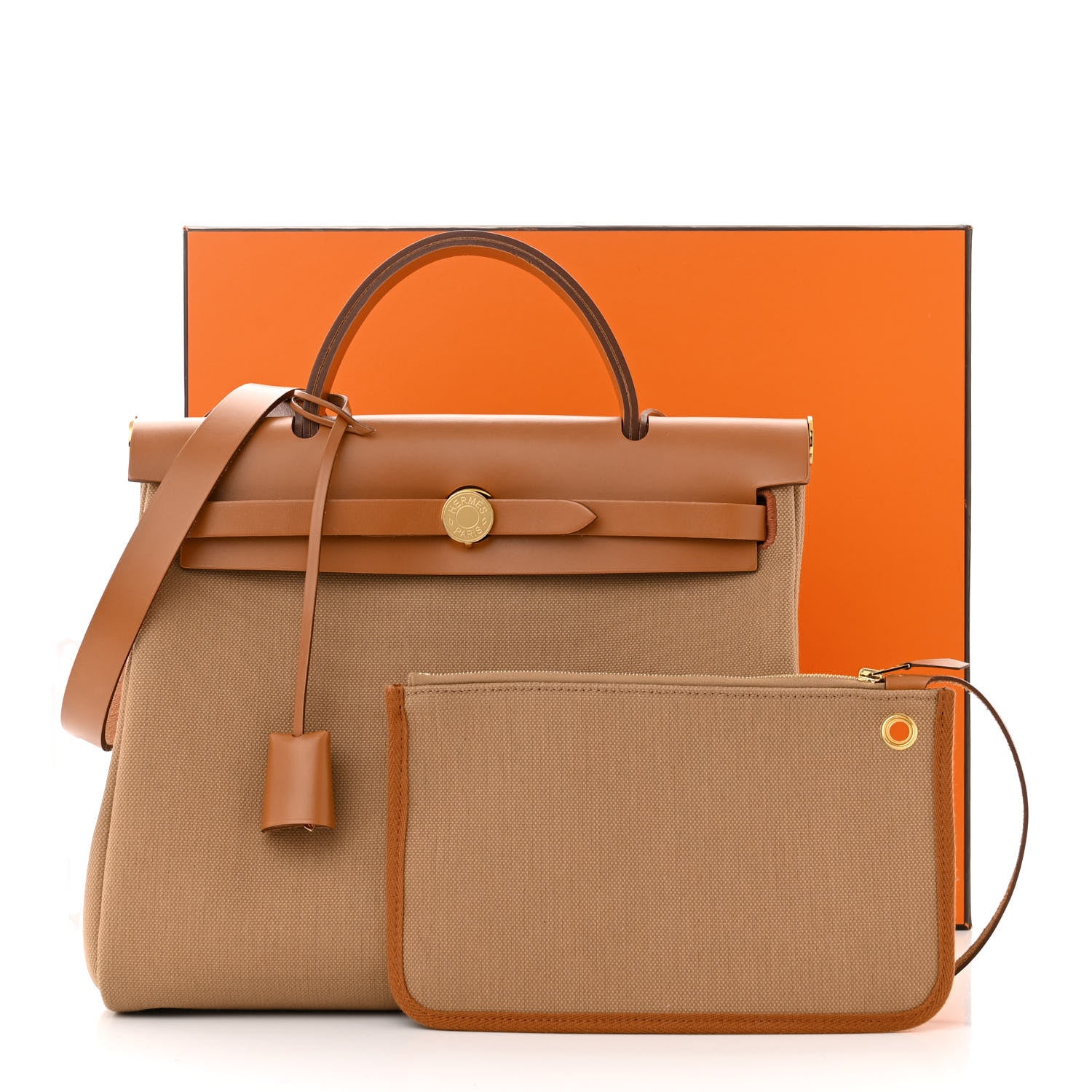 Hermes Military Toile Vache Hunter Herbag Zip Retourne 31 PM Chai Fauve 12 of 12