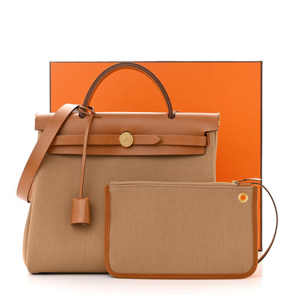 Hermes Military Toile Vache Hunter Herbag Zip Retourne 31 PM Chai Fauve 12 of 12