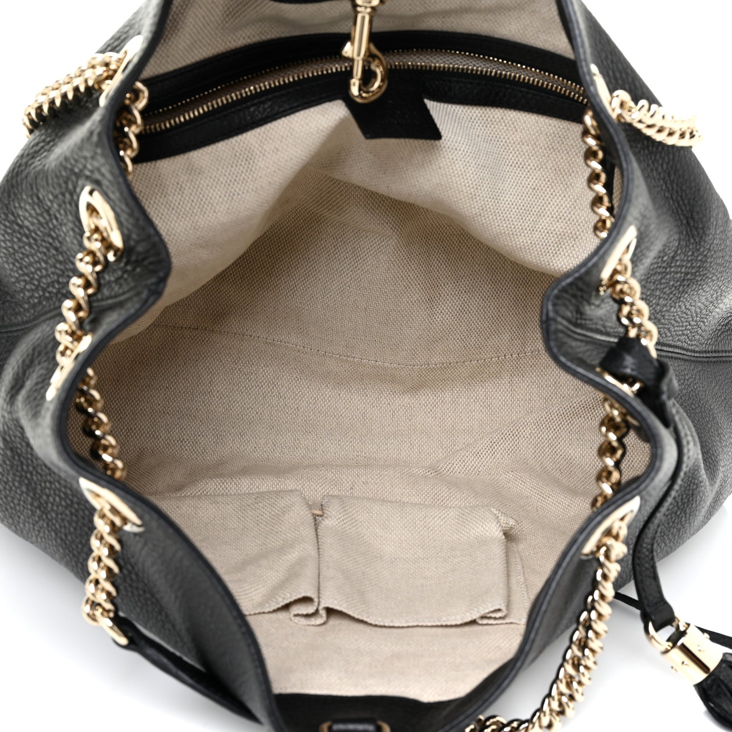 Pebbled Calfskin Medium Soho Chain Shoulder Bag Black