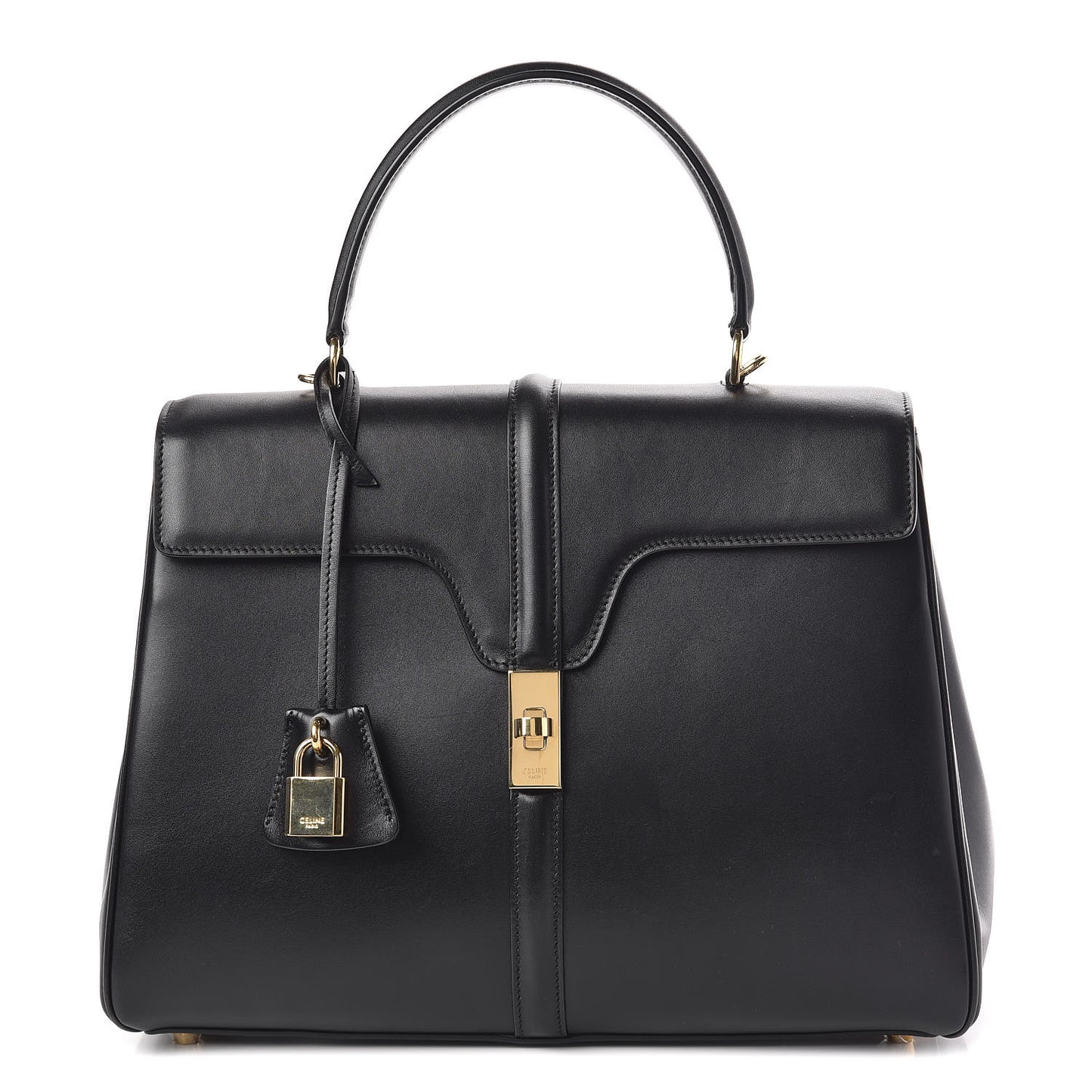 Satinated Calfskin Medium 16 Top Handle Bag Black