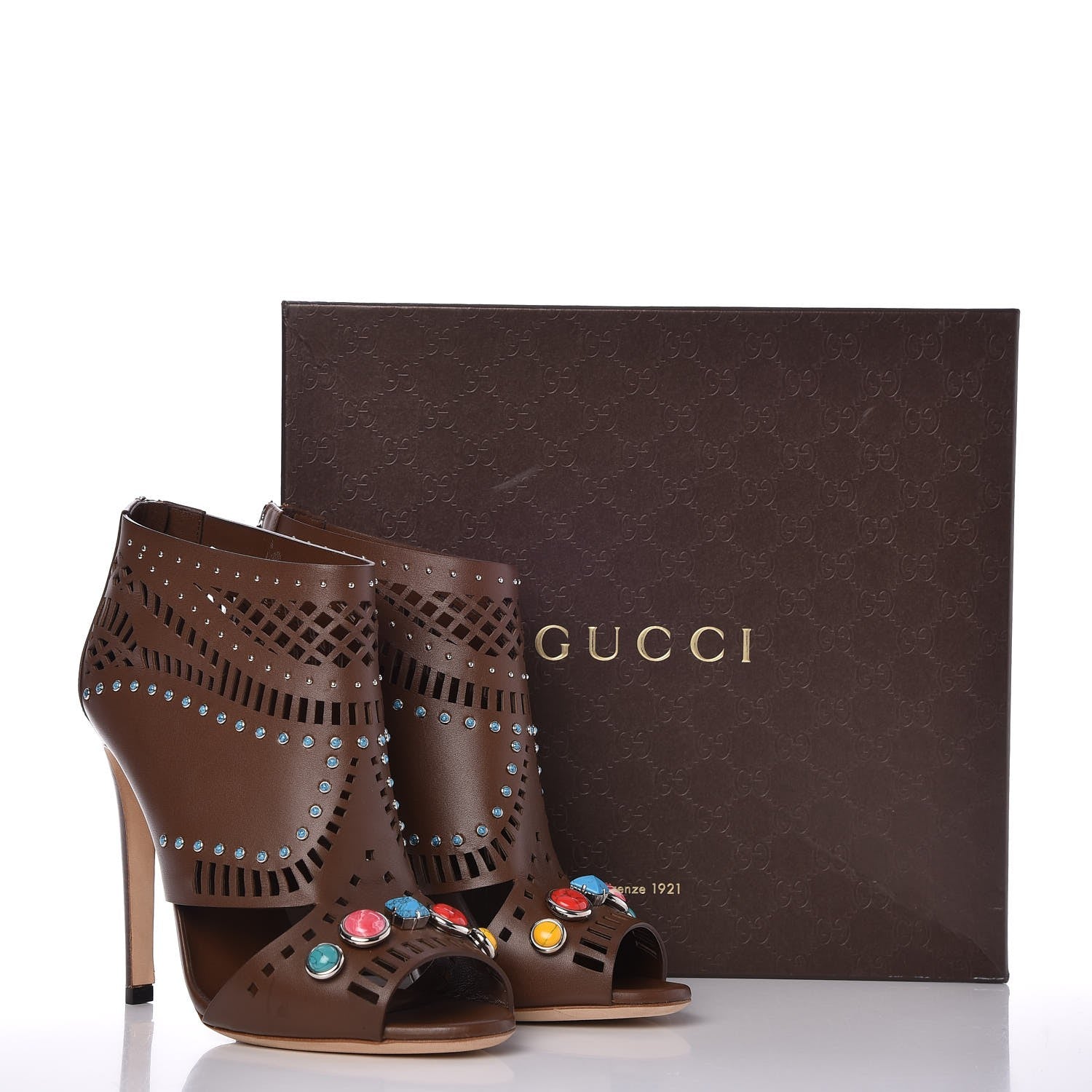 Gucci Calfskin Laser Cut Lika Ankle Boot 40 Nut Brown 13 of 13