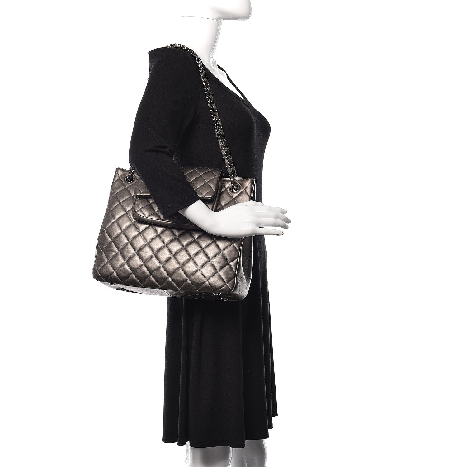 Chanel Metallic Calfskin Quilted Flap Tote Dark Silver 2 of 18
