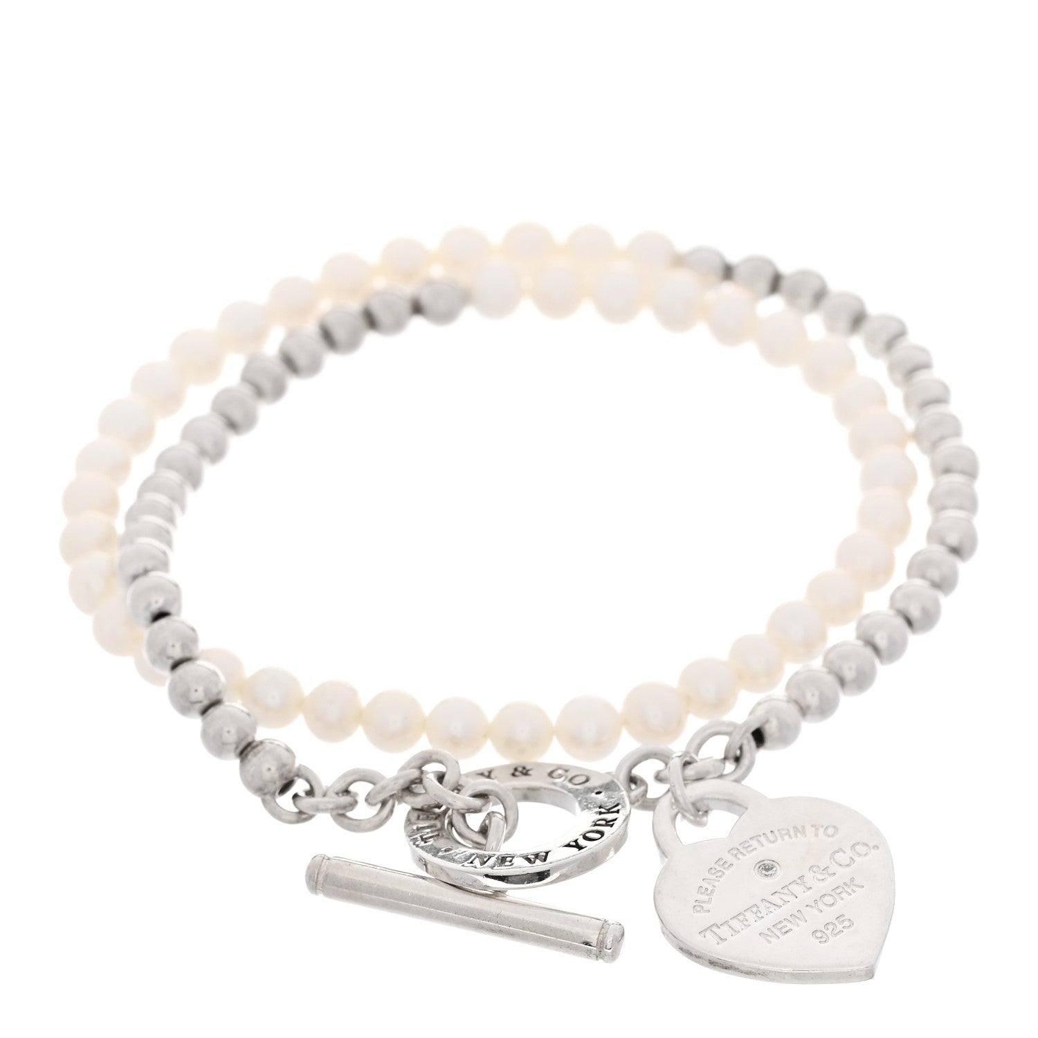 Tiffany Sterling Silver Cultured Pearl Diamond Return to Tiffany Wrap Bead Bracelet 1 of 3