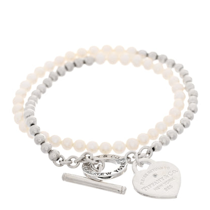 Tiffany Sterling Silver Cultured Pearl Diamond Return to Tiffany Wrap Bead Bracelet 1 of 3