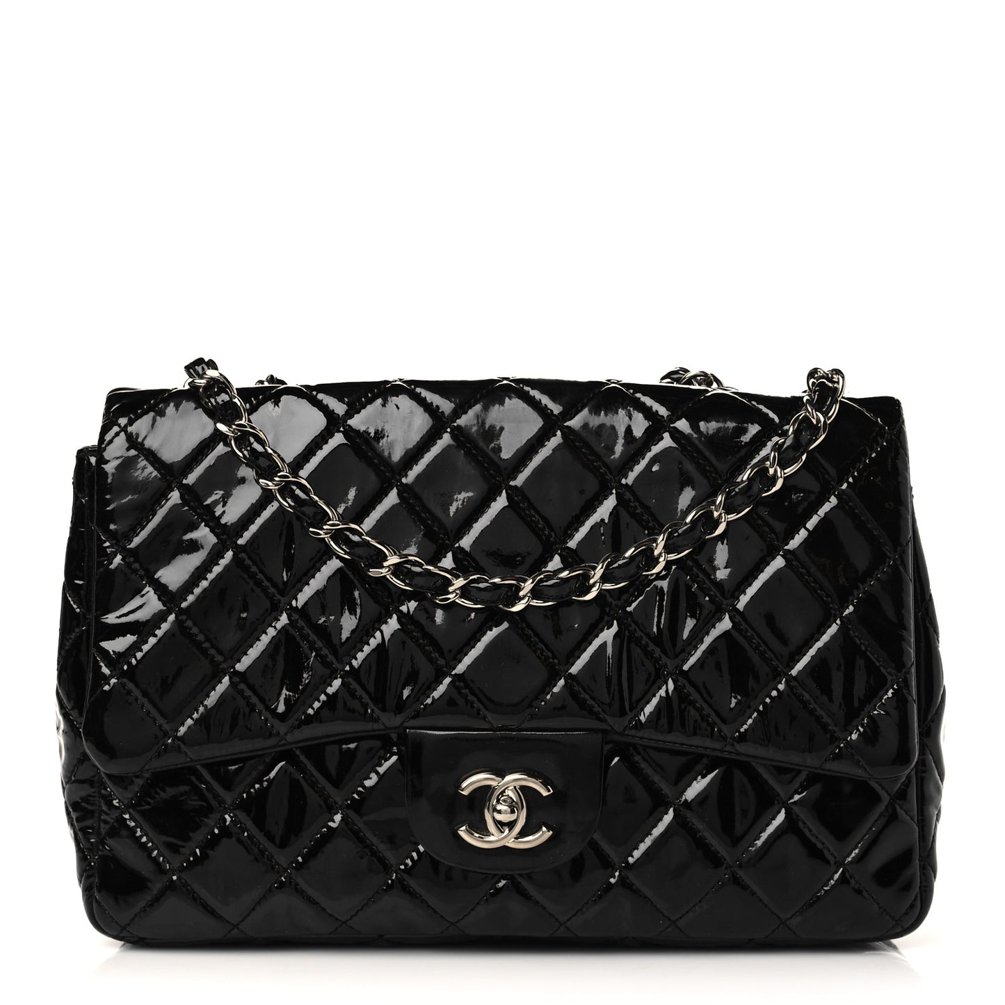 Patent Quilted Jumbo Single Flap Black