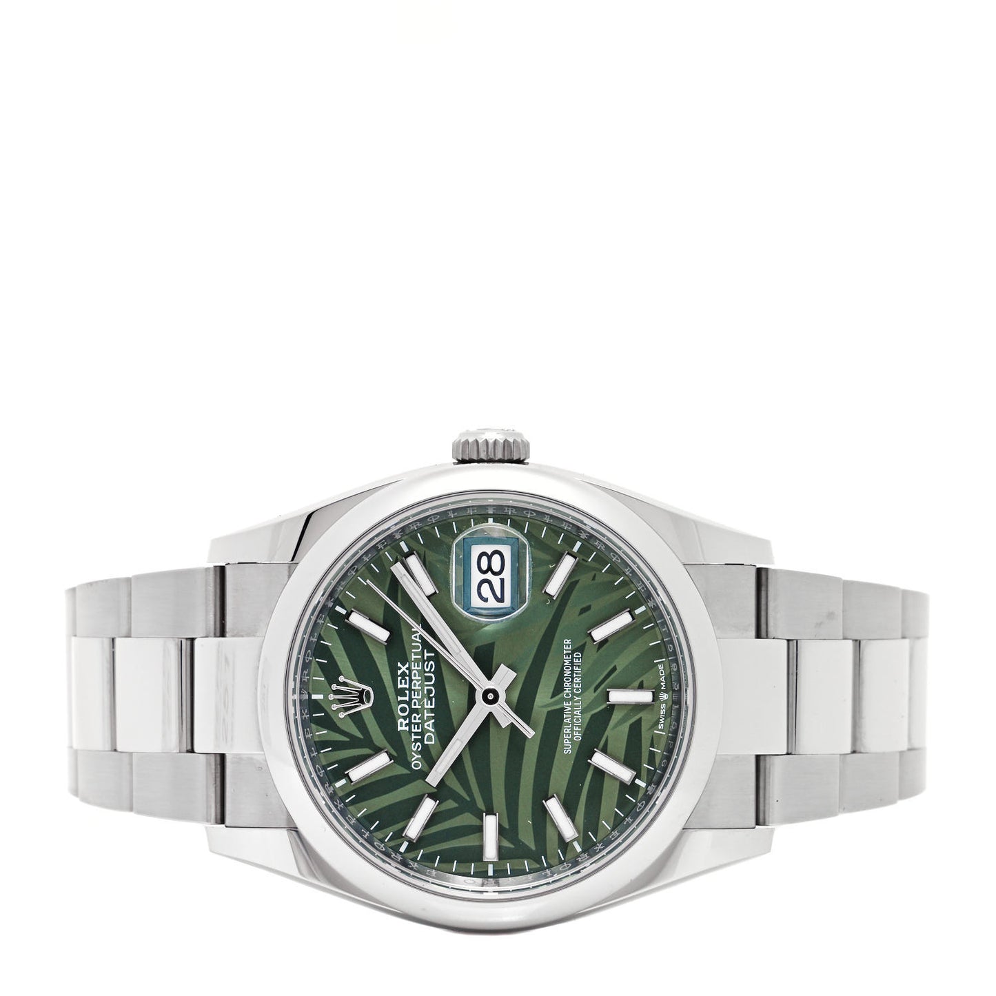 Stainless Steel 36mm Oyster Perpetual Datejust Watch Olive Green Palm 126200