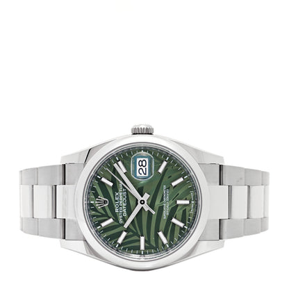 Rolex Stainless Steel 36mm Oyster Perpetual Datejust Watch Olive Green Palm 126200 2 of 5