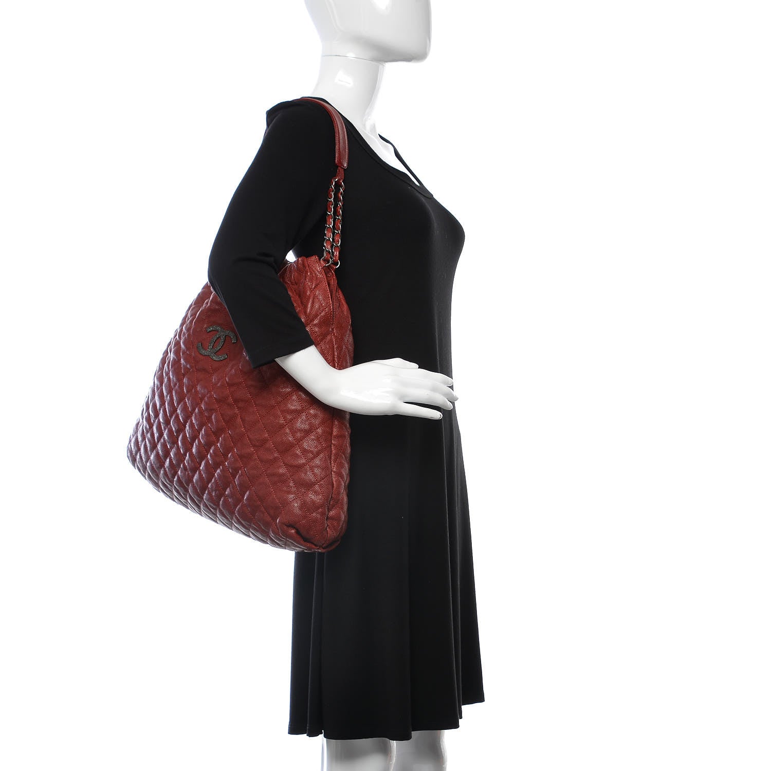 Chanel Caviar Quilted Large Elastic Tote Red 2 of 9