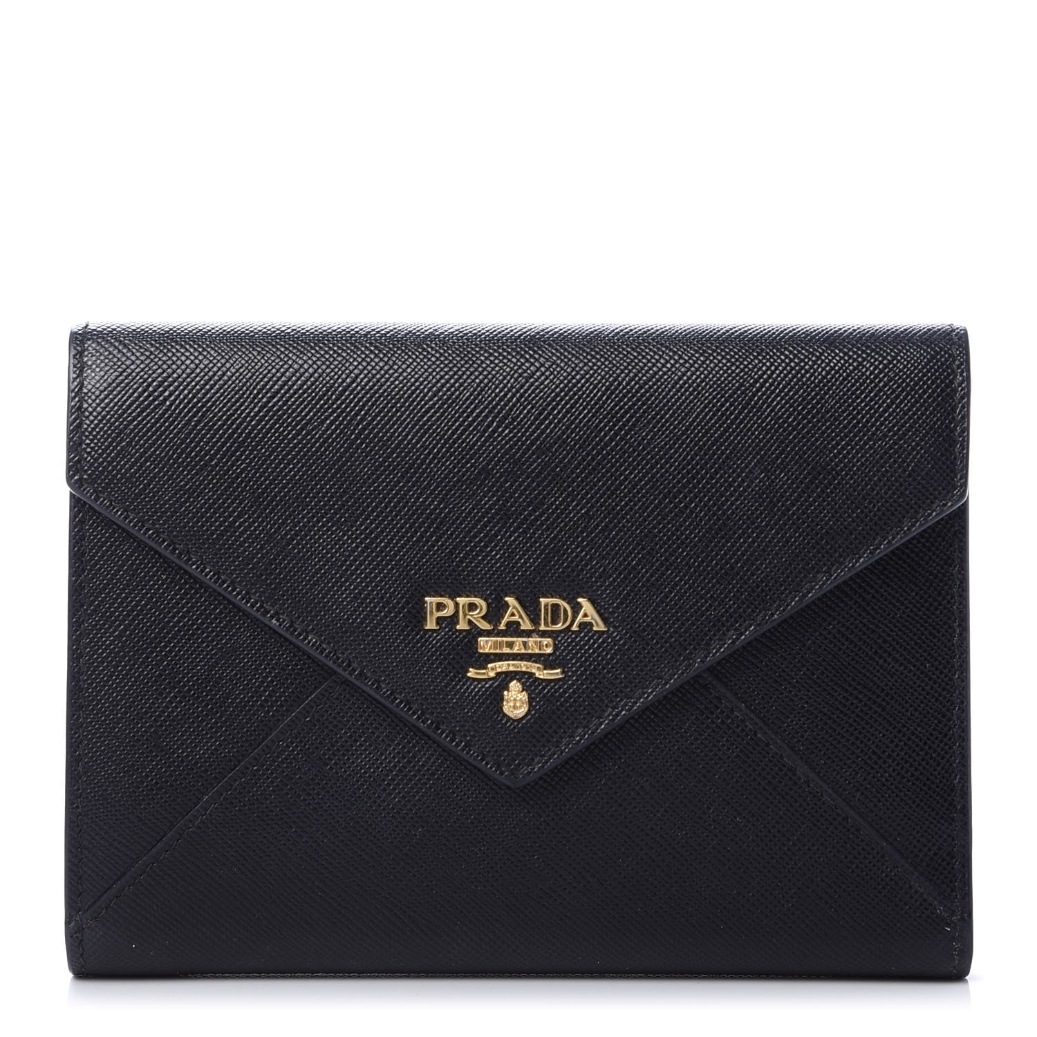Prada Saffiano Compact Envelope Wallet Black 1 of 9