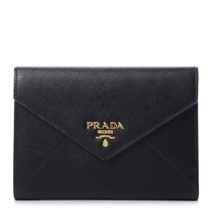 Prada Saffiano Compact Envelope Wallet Black 1 of 9