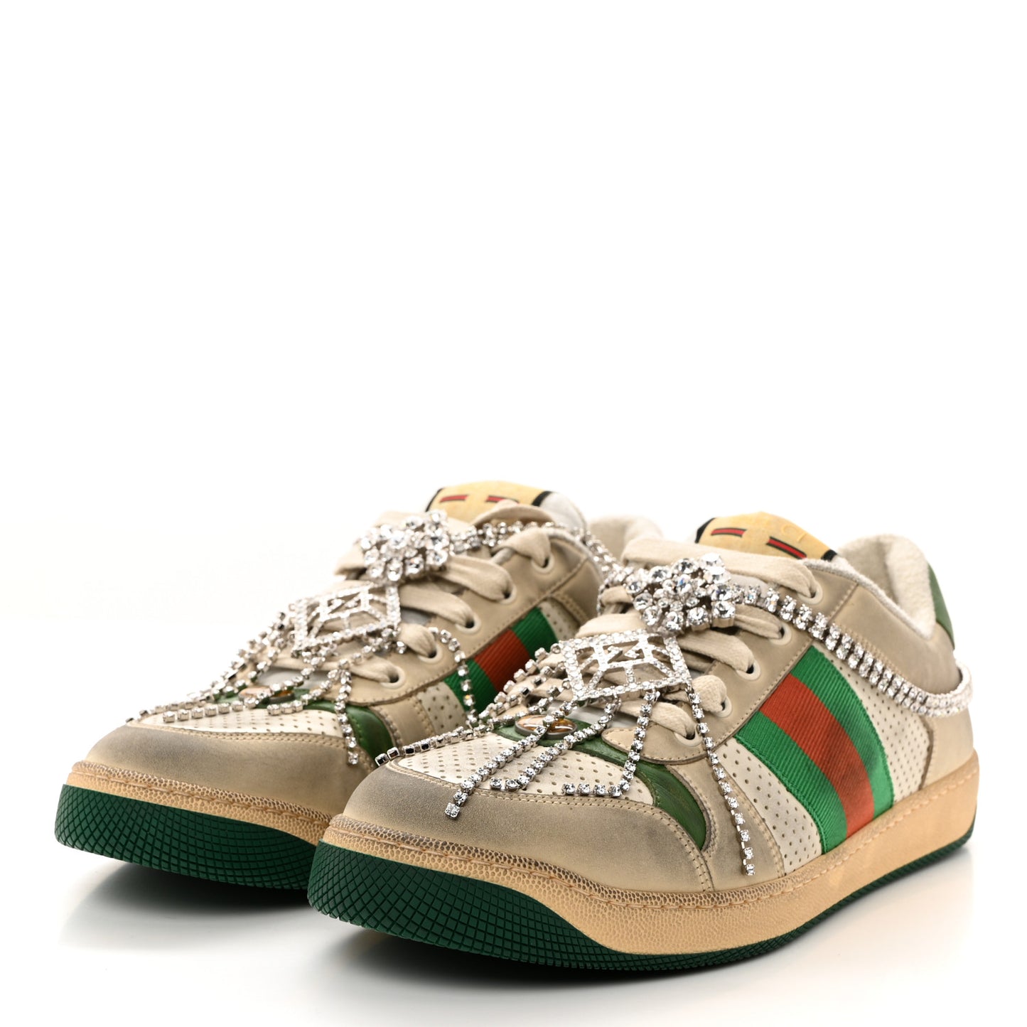 Nubuck Calfskin Web Removable Crystals Mens Screener Sneakers 9 Dusty Milk New Mystic White