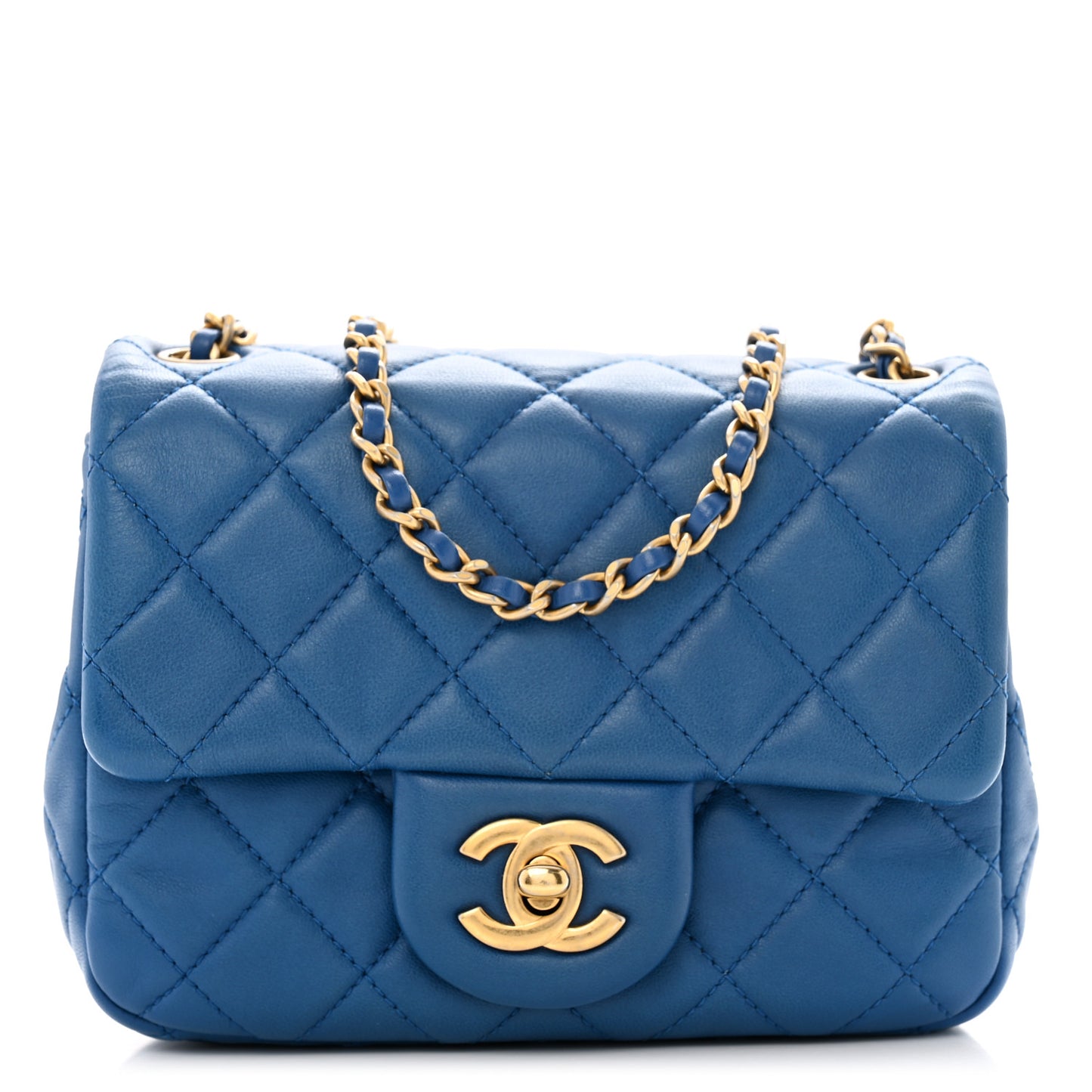 Lambskin Quilted Mini Pearl Crush Flap Blue